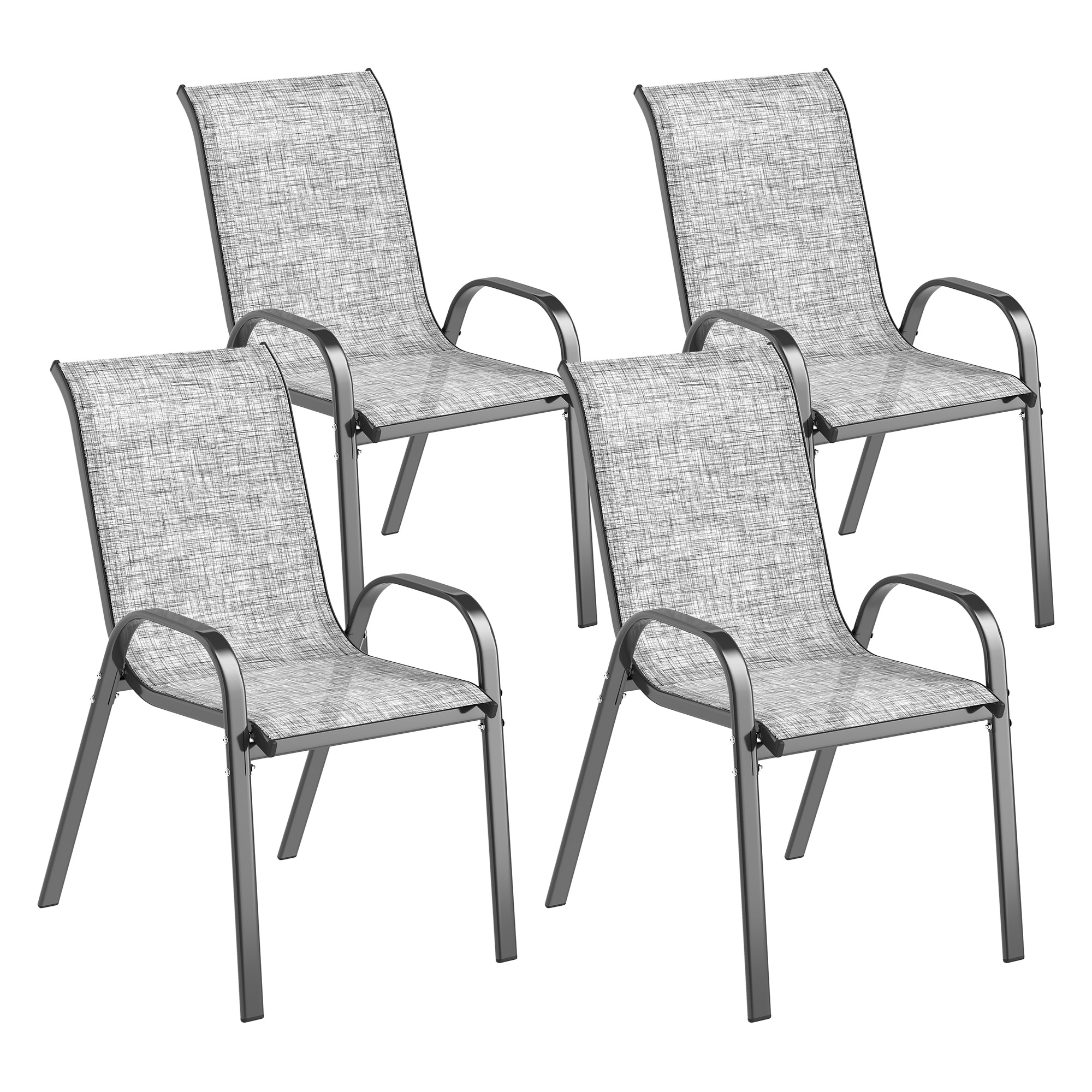 Outsunny 4er-Set stapelbare Gartenstühle mit Armlehnen, Essstühle für draußen aus Stahl und Texteline, für Patio, Balkon, Terrasse, Außen- und Innenbereich, 54x71x93 cm, Grau Aosom