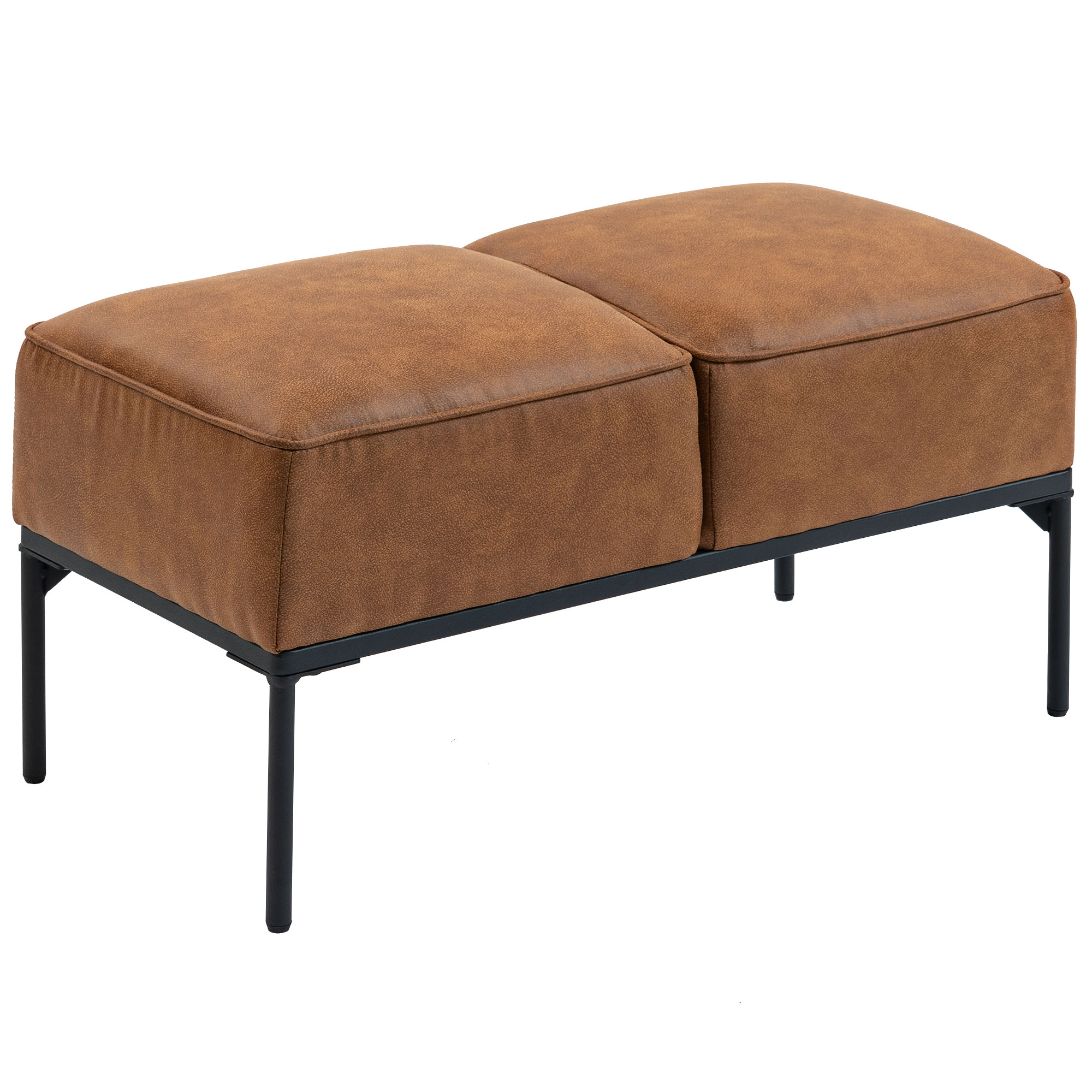 HOMCOM Fußbank am Fußende, Moderne Bank mit Dick Gepolstertem Sitz und Stahlbeinen, Kunstleder, Schlafzimmer-Bank, Belastung 120kg, für Eingang, Flur, 80x40x46 cm, Braun   Aosom