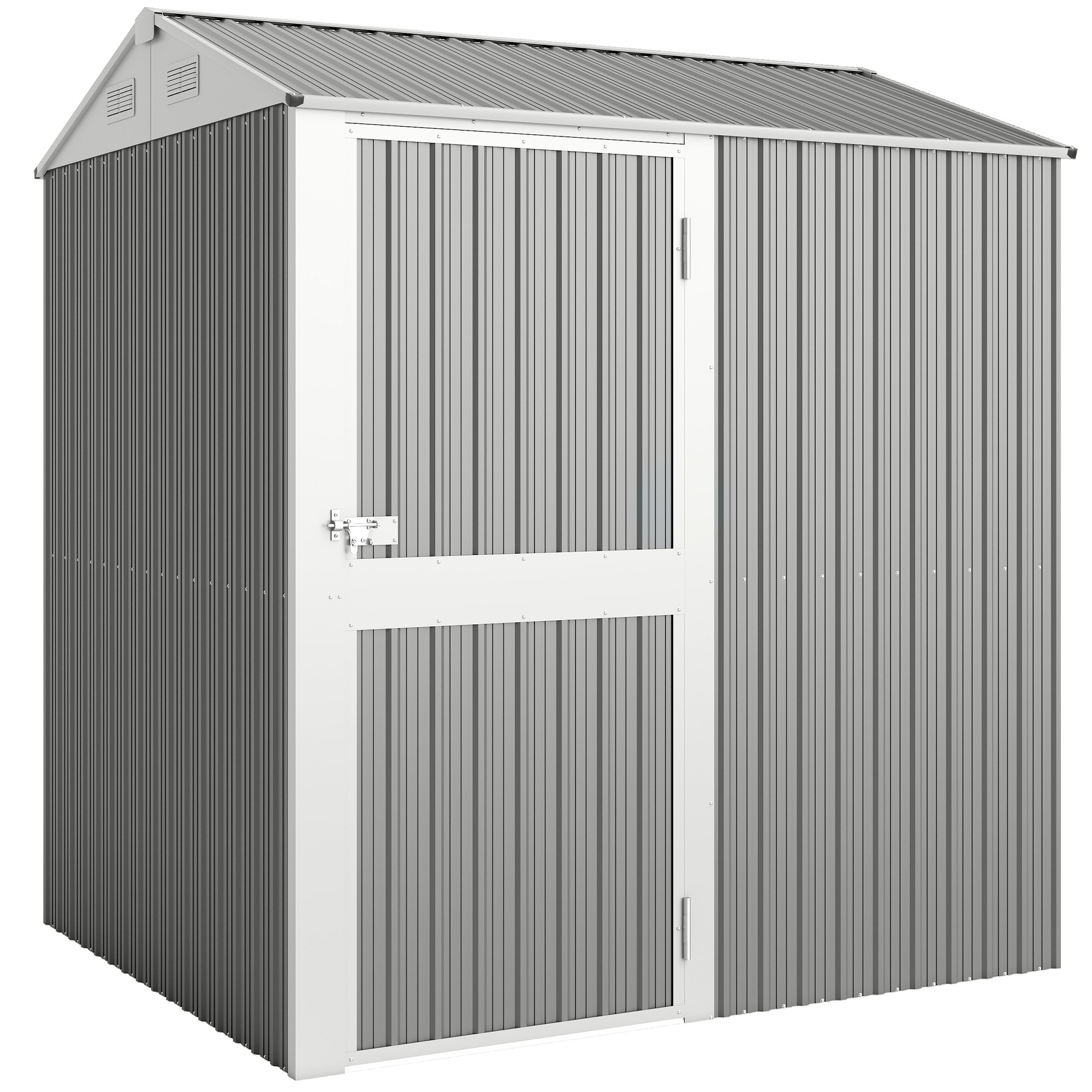 Outsunny Hohes Geräteschuppen 3,51 m² aus verzinktem Stahl mit Lüftungsöffnungen, Gartenschuppen mit abschließbarer Tür, Schrägdach, Handschuhe, Geräteschuppen, 209x177x236 cm, Silbergrau   Aosom