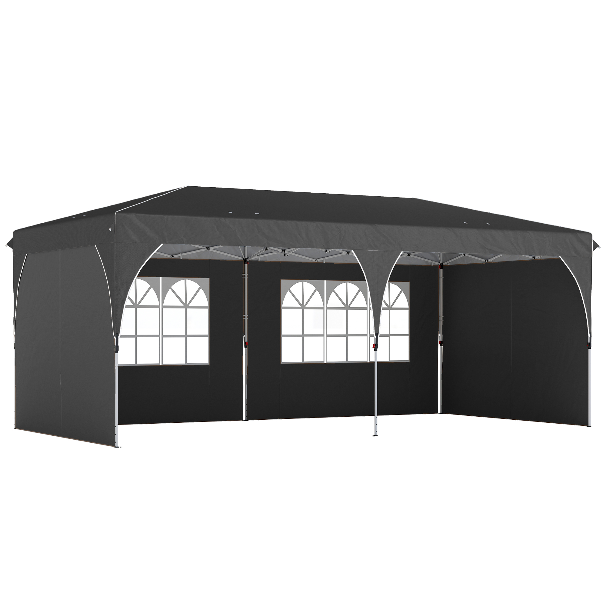 Outsunny Faltpavillon 6x3 m, Pop-up, mit 4 abnehmbaren Seitenwänden, Gartenpavillon mit reflektierenden Streifen, höhenverstellbar, zentrales Verriegelungssystem, UPF50+, wasserdicht, Tragetasche, Grau Aosom