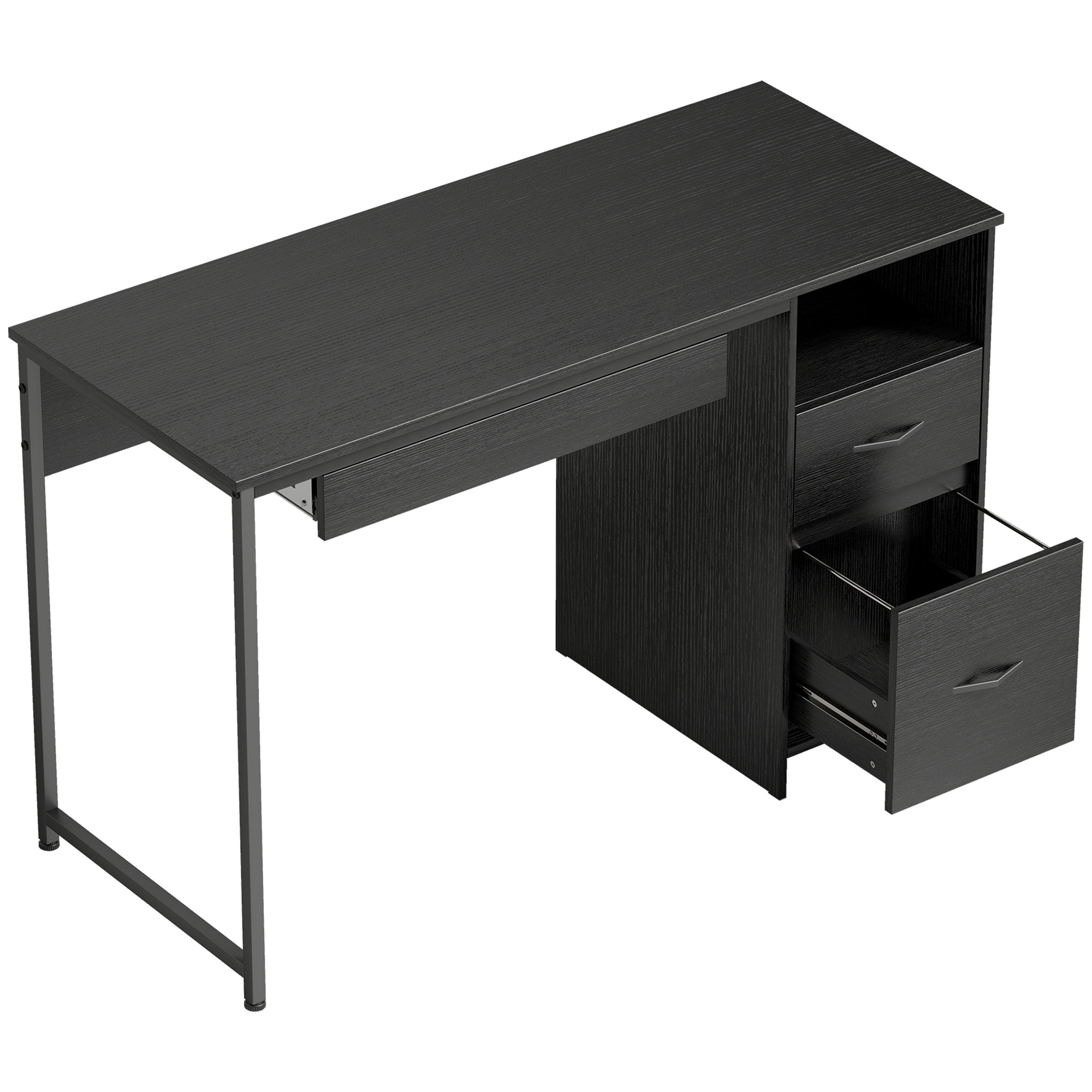 HOMCOM Büroschreibtisch, 120x52.3 cm platzsparender Schreibtisch mit Tastaturablage, offenem Fach und Schubladen für A4/Letter/Legal-Dokumente, Computertisch für Zuhause, Büro, Schwarz Aosom