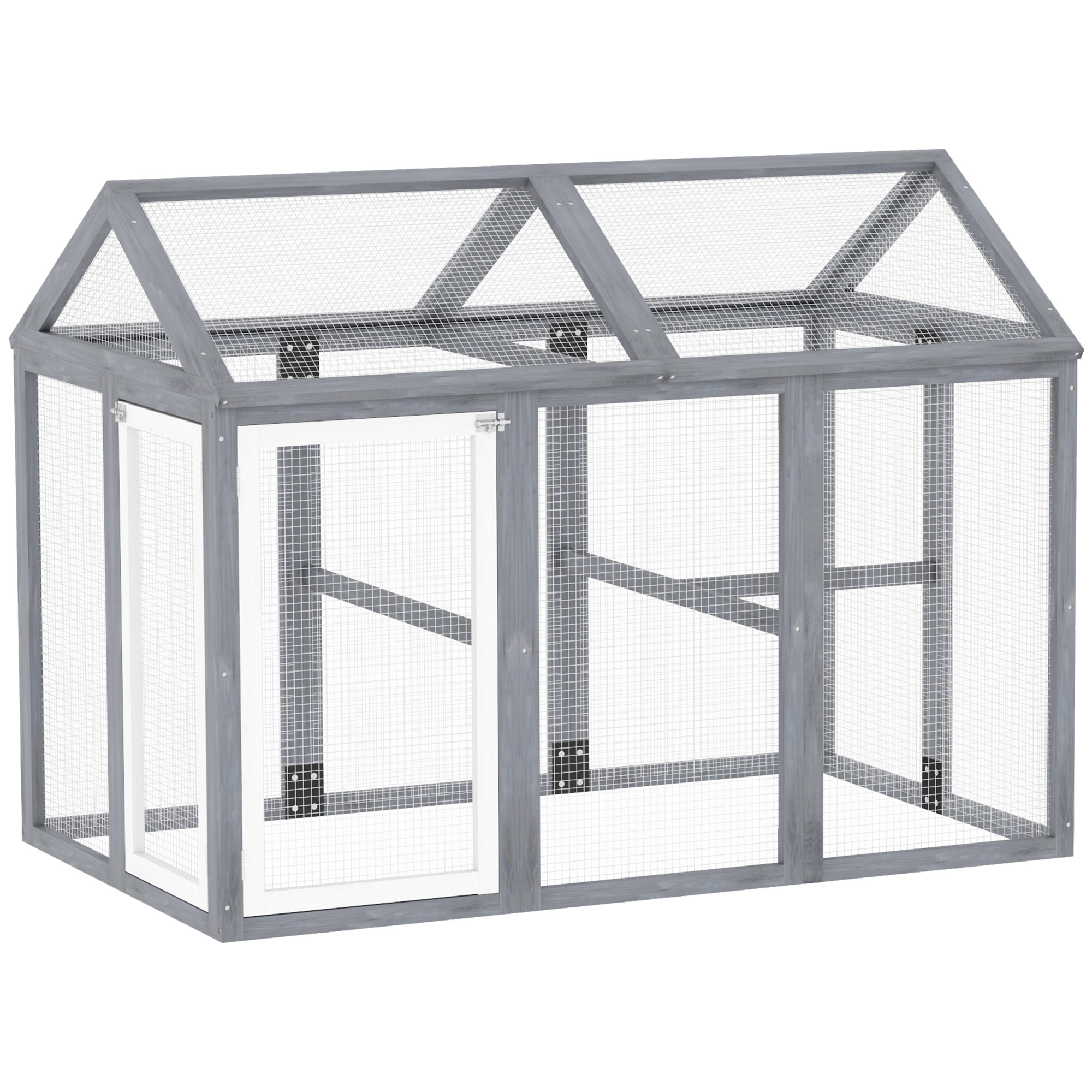 PawHut Hühnergehege 1,18 m², eingezäunter Auslauf mit abschließbaren Türen, Massivholzrahmen, Voliere für 1-3 Hühner, 140 x 88,5 x 106 cm, grau Aosom
