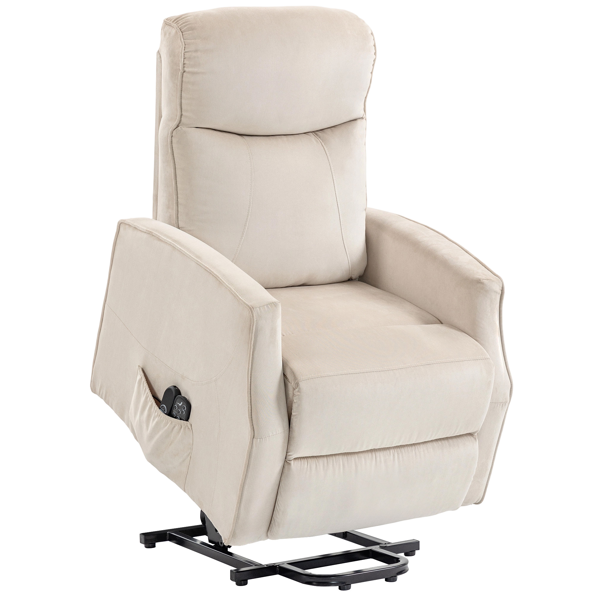 HOMCOM Elektrischer Aufstehsessel, bis 150° verstellbar, Massagesessel mit Heizfunktion, Stoff in Leinenoptik für Senioren mit USB-Anschluss, Fernbedienungen, Fußstütze, Seitentaschen, Beige   Aosom