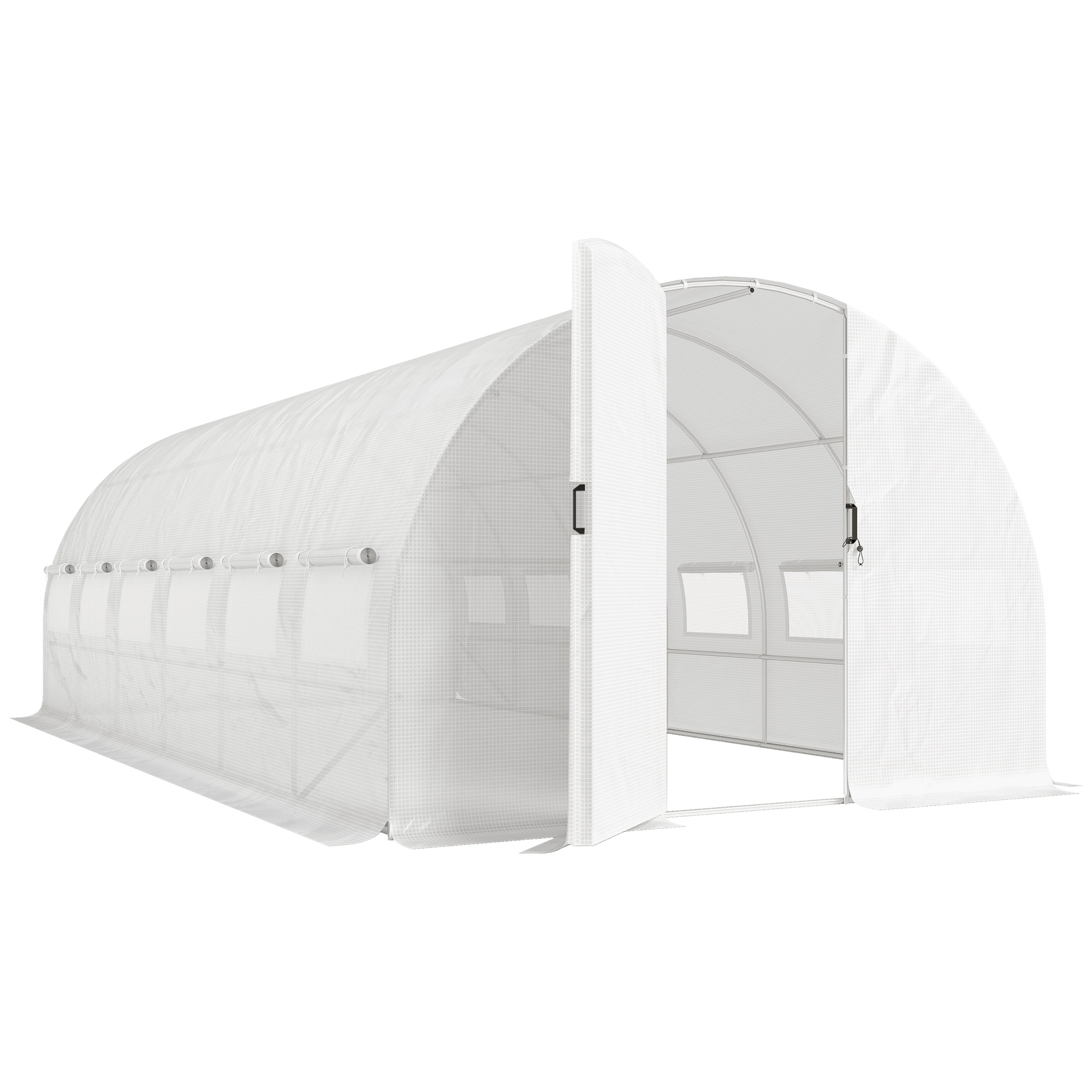 Outsunny Gewächshaus für den Außenbereich 6x3x2 m, Tunnelgewächshaus mit Scharnier-Tür, Fenster mit Fliegengitter, PE-Abdeckung 140 g/m² und galvanisierter Stahlrahmen, UV-beständig, wasserdicht, für den Anbau, Weiß   Aosom