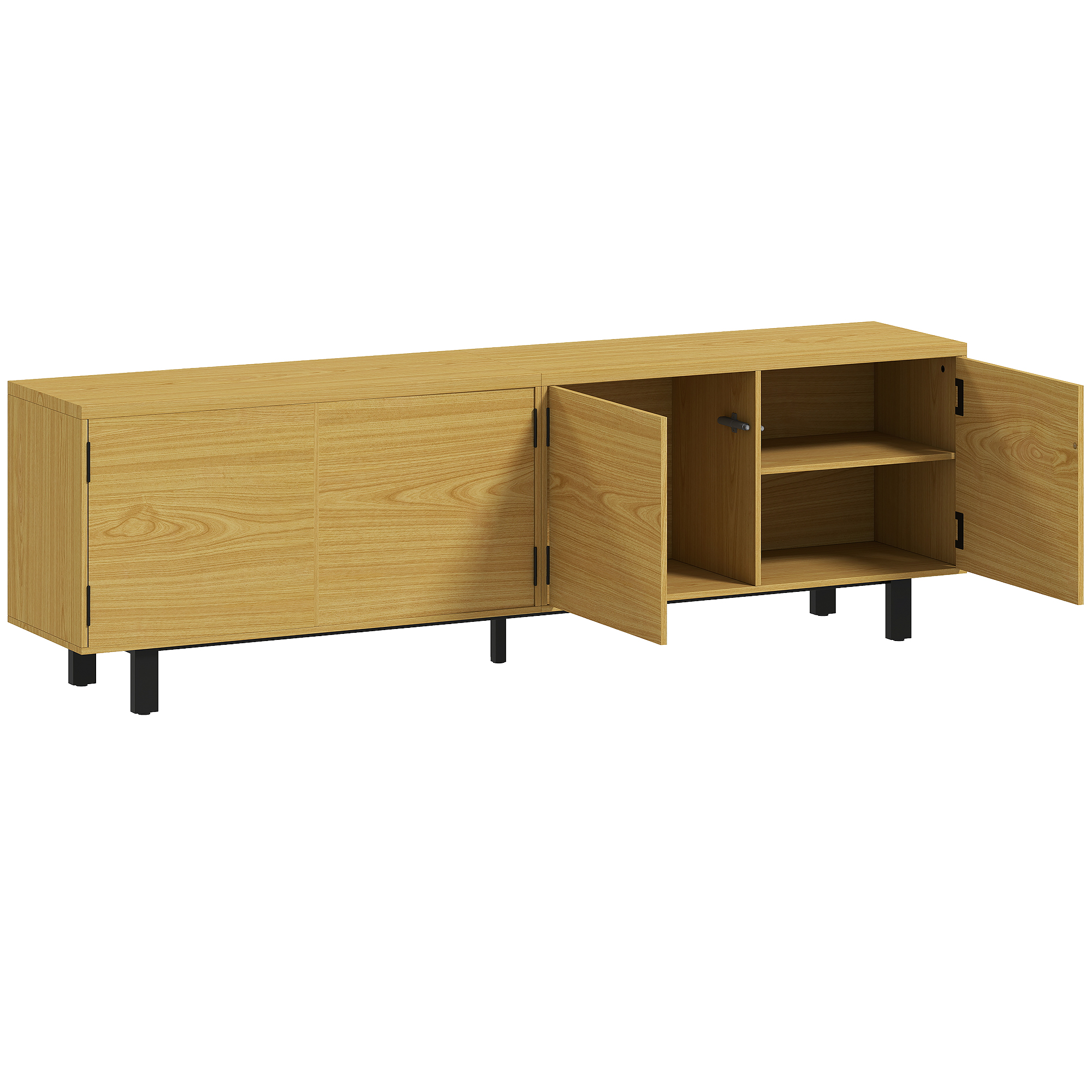 HOMCOM TV-Möbel 180 cm, TV-Lowboard für Fernseher bis 208,3 cm mit 4 Türen mit Drucköffnung, TV-Bank für Wohnzimmer, Schlafzimmer, natürliche Holzoptik   Aosom