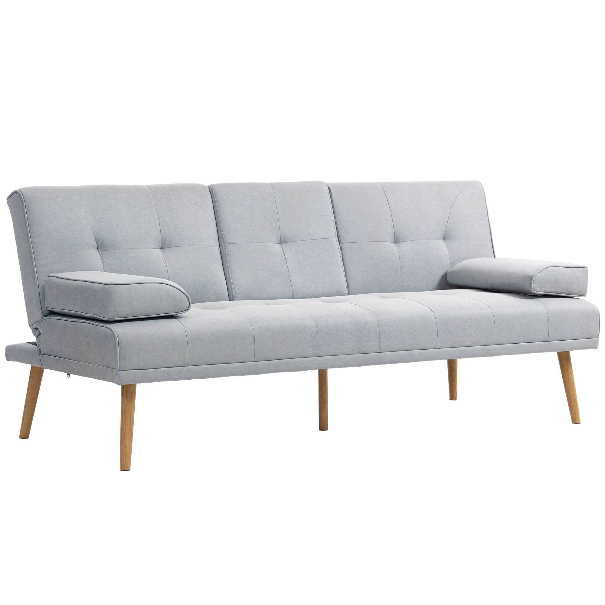HOMCOM Schlafsofa Bequeme Schlafcouch, 3 Sitzer, Sofabett, Leinen, Hellgrau, 181x77x72cm Aosom