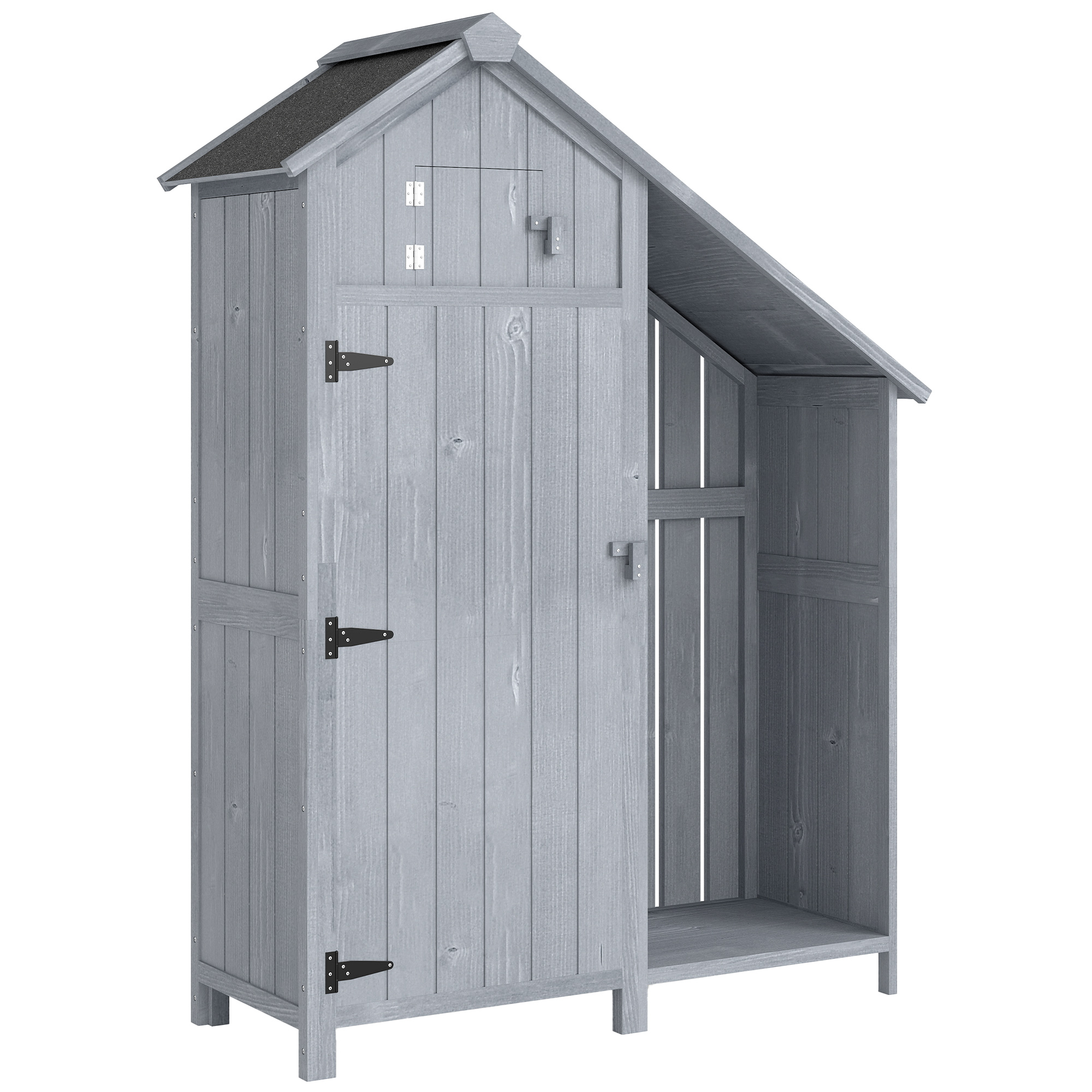 Outsunny Gartenschrank Holz Outdoor wetterfest Geräteschuppen mit Asphaltdach Einlegeboden, Geräteschrank Aufbewahrungsschrank Mehrzweckschrank für Garten, Terrrasse 129 x 51,5 x 180 cm Grau   Aosom