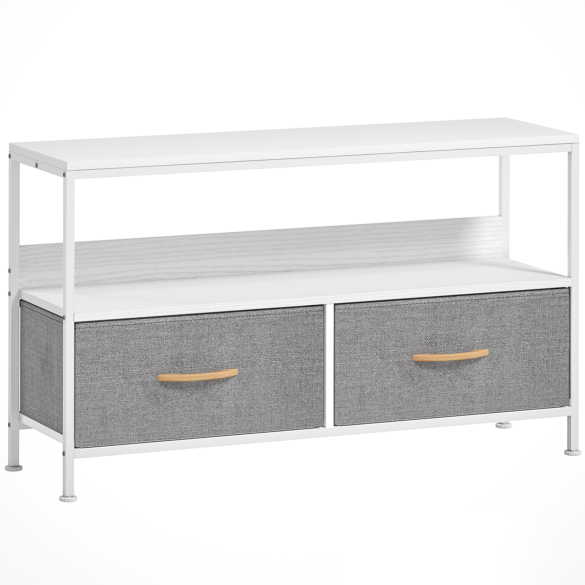 HOMCOM TV-Möbel, TV-Tisch mit Regal und 2 faltbaren Stoffschubladen, für Fernseher bis zu 119,4 cm, Länge 98 cm, für Wohnzimmer, Schlafzimmer, Weiß und Grau   Aosom