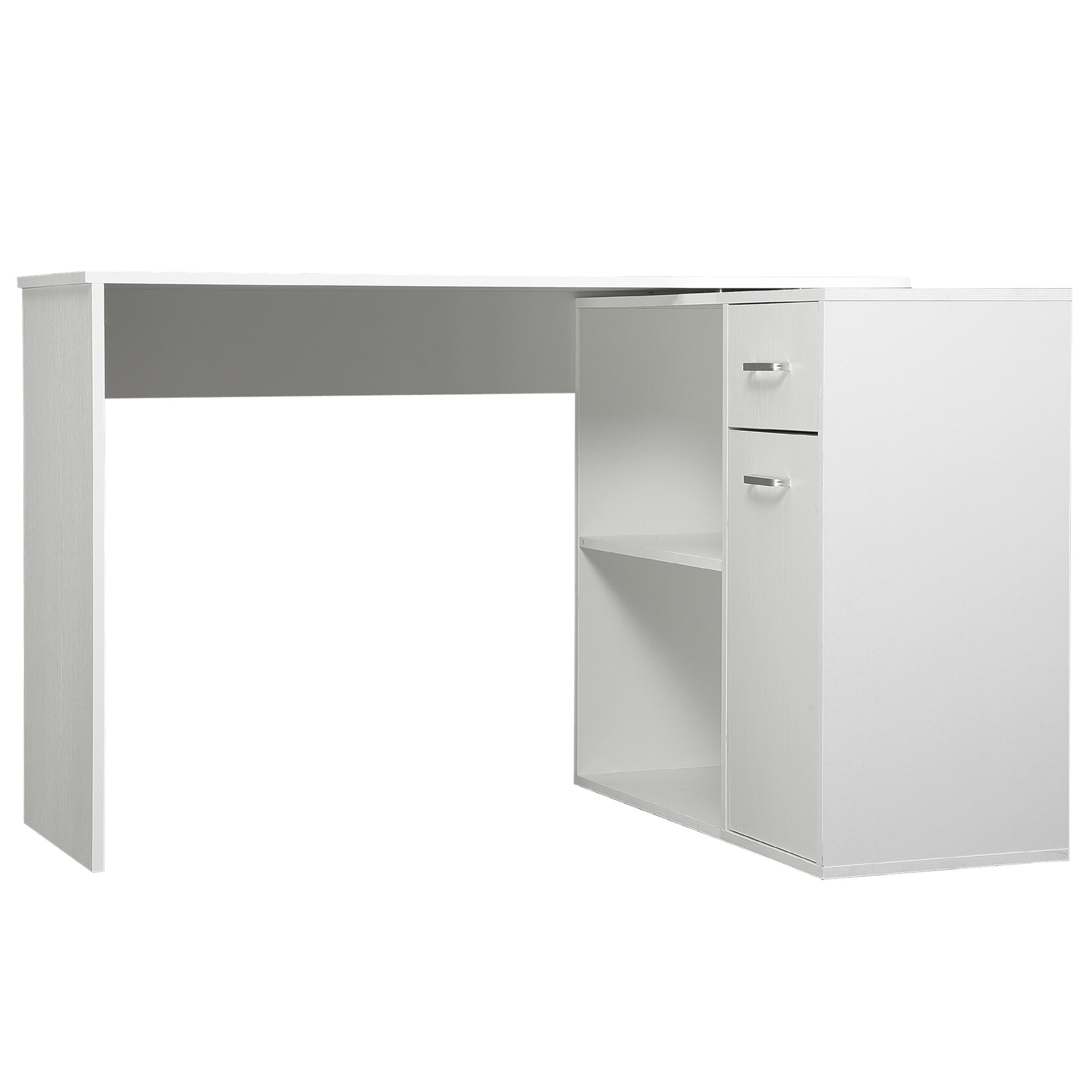 HOMCOM 180° drehbarer Eckschreibtisch, Computertisch mit Regal, Schublade, Schrank mit Tür und Arbeitsplatz, für Schlafzimmer, Zuhause, 117 x 82 x 74 cm, weiß Aosom