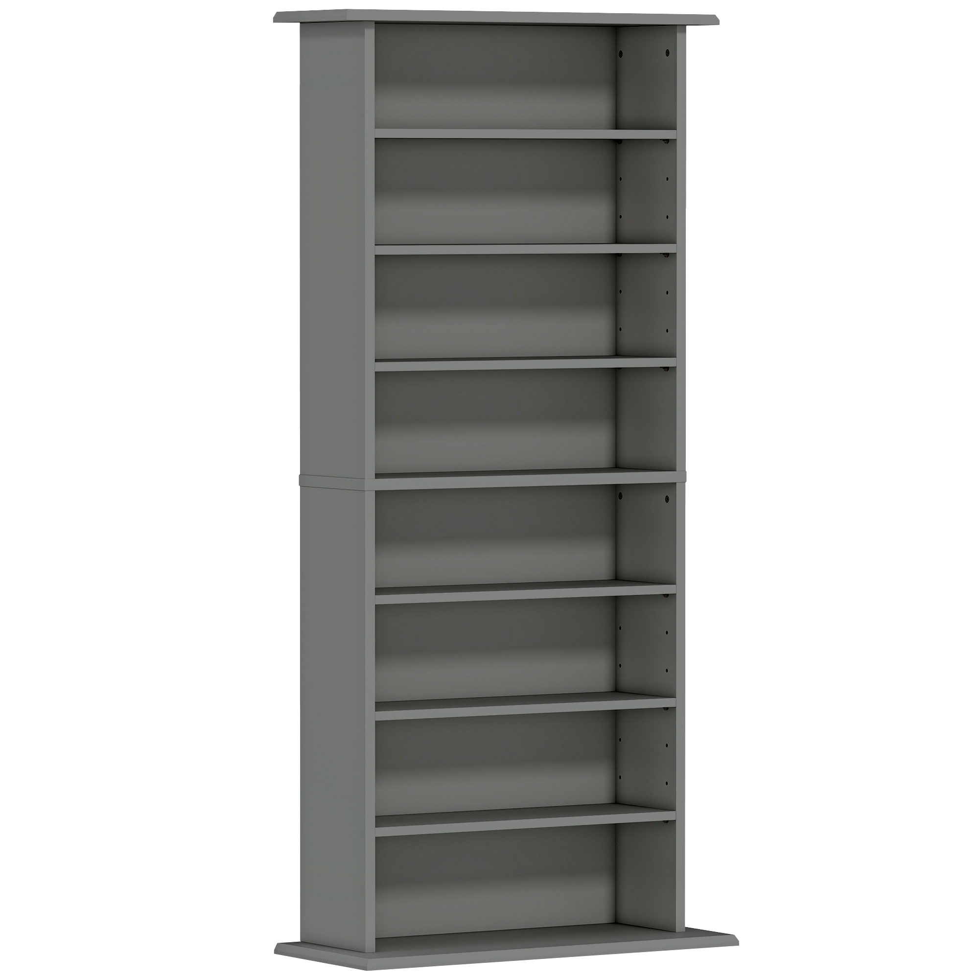 HOMCOM CD- und DVD-Aufbewahrung, Multimedia-Aufbewahrung bis zu 360 CD/185 DVD & Blu-ray, 8 Fächer mit 6 verstellbaren Einlegeböden, für Wohnzimmer/Schlafzimmer, 58 x 24 x 126,3 cm, grau   Aosom