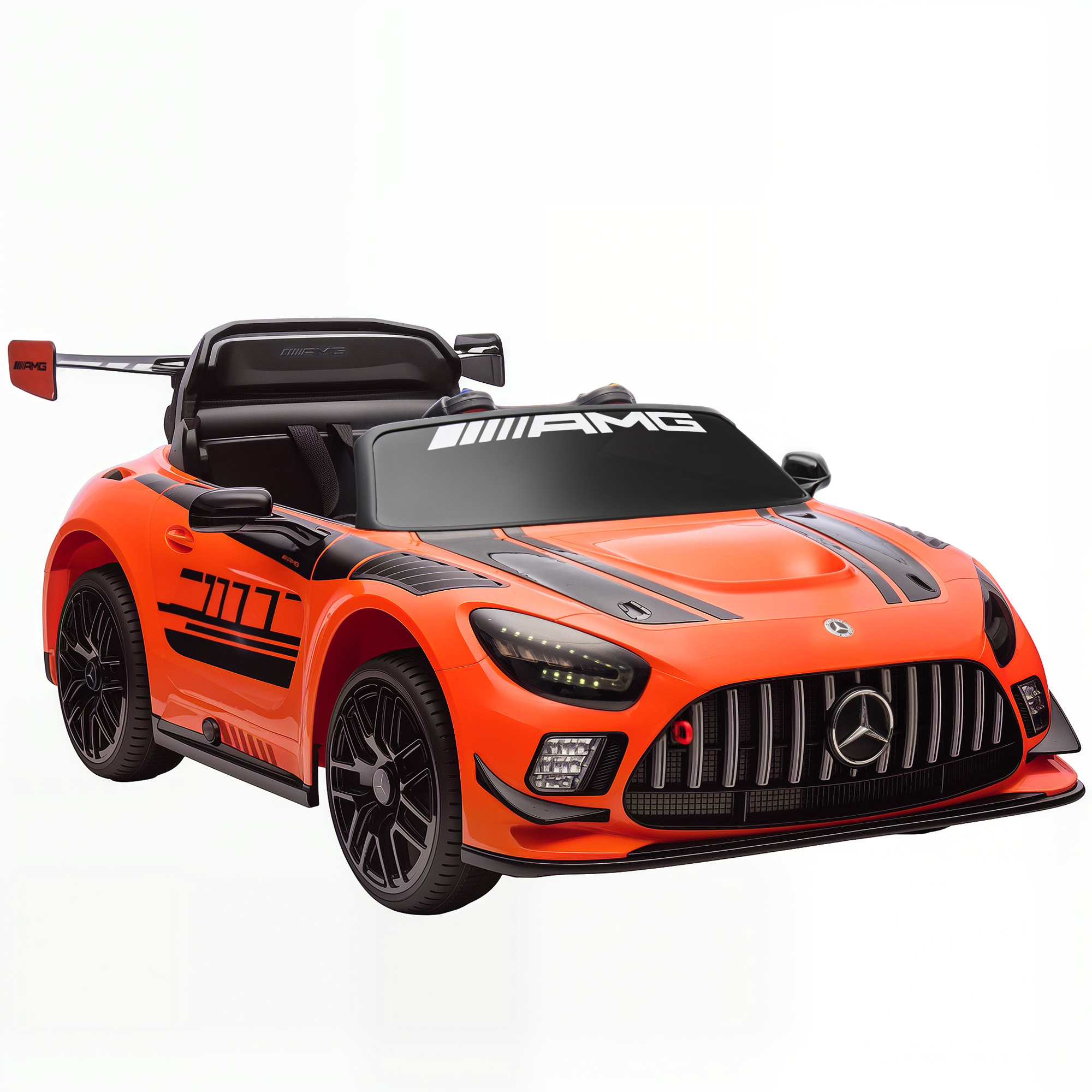 AIYAPLAY Elektroauto für Kinder Mercedes-AMG GT3, 12V Kinder-Elektroauto 3-8 Jahre mit 2 Motoren, Fernbedienung, LED-Lichter, kabellose Musik, Tragegriff und Transportrollen, Orange   Aosom