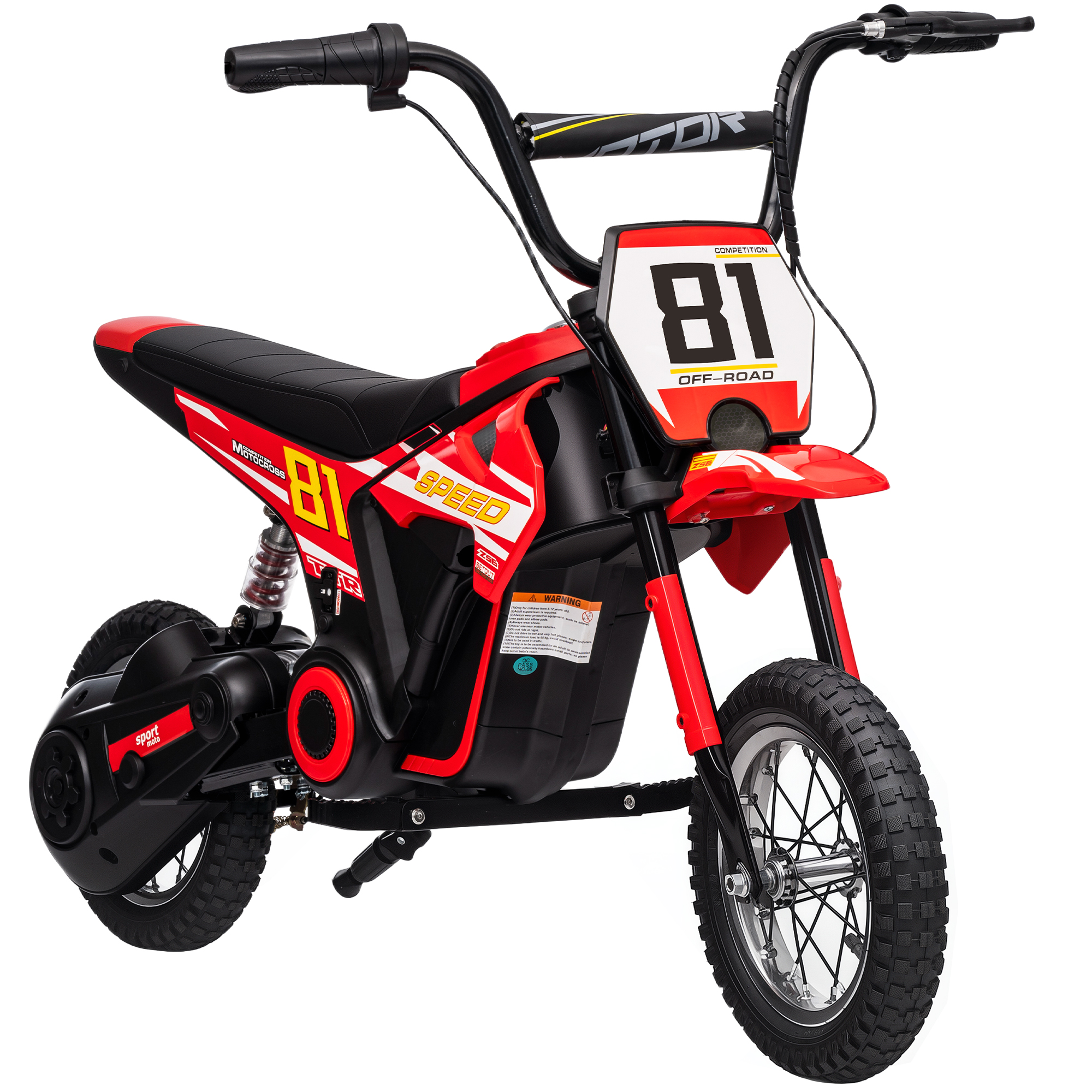AIYAPLAY Kinder-Elektromotorrad 24V, Kinder-Elektromotorrad mit 250W Motor, Geschwindigkeit 6-16 km/h, Räder Ø30,48 cm und Hinterradfederung, für Kinder 8-12 Jahre, Rot   Aosom
