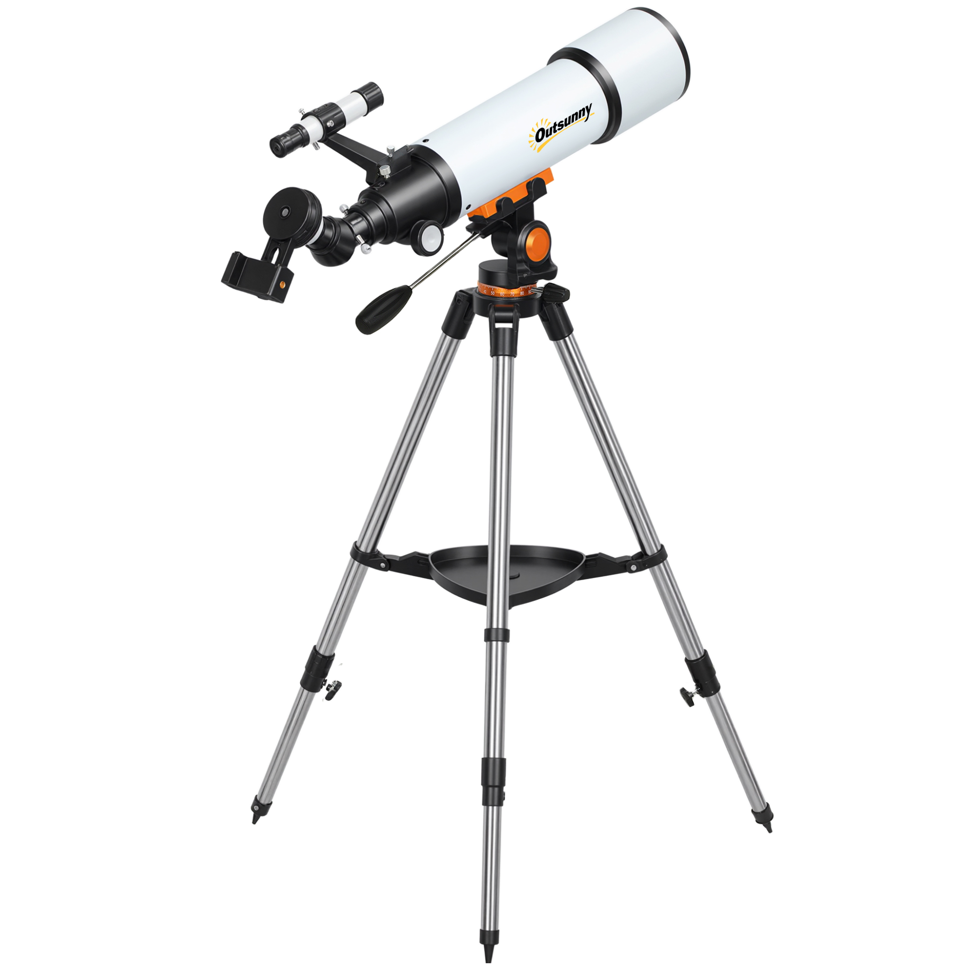 Outsunny Astronomisches Teleskop mit 80 mm Öffnung/500 mm, 40X/16X tragbares Refraktor-Teleskop mit Smartphone-Adapter, Transporttasche, höhenverstellbares Stativ für Erwachsene, Weiß und Schwarz Aosom