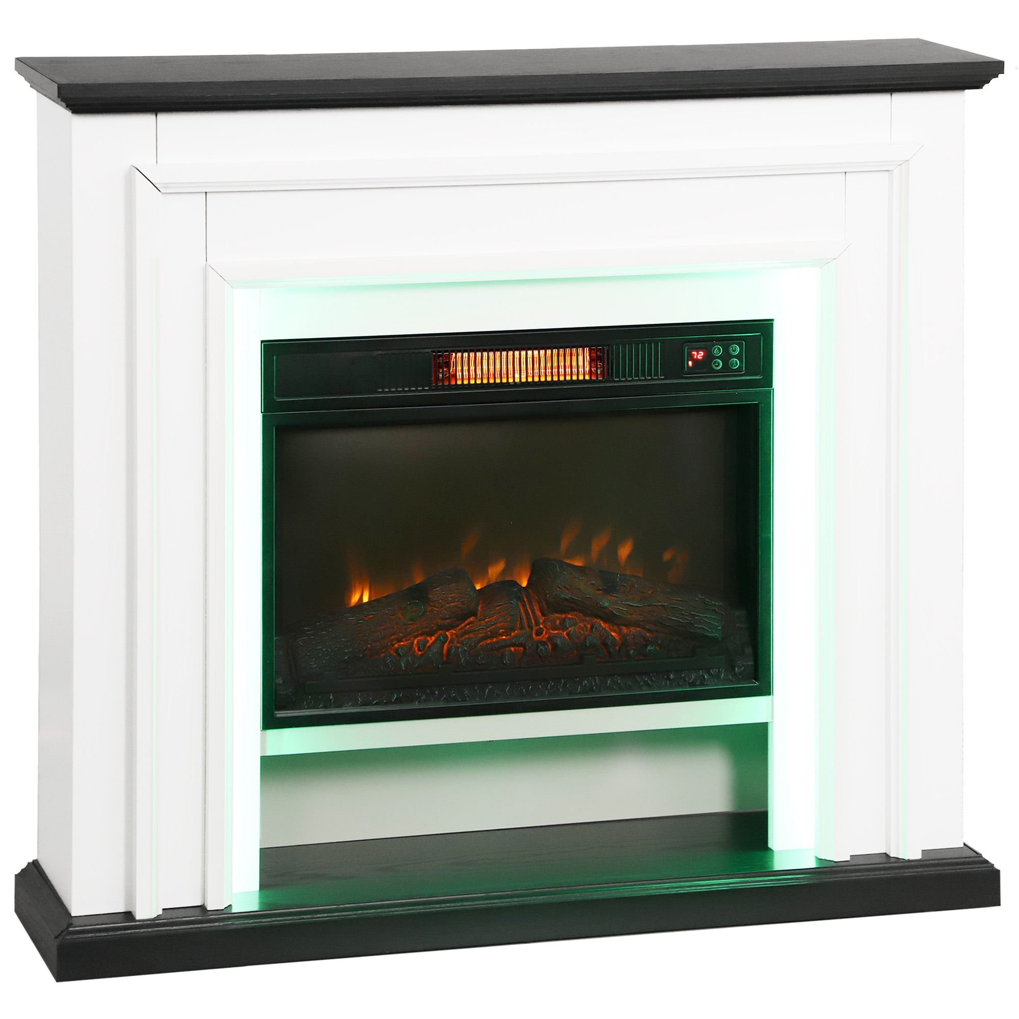 HOMCOM Elektrischer Kamin 1800W, RGB-LED-Lichter, 3-stufiger Flammeneffekt, dekorativer Attrappen-Kamin mit Kaminaufsatz, Thermostat, Fernbedienung, Timer, bis zu 30 m², schwarz und weiß Aosom