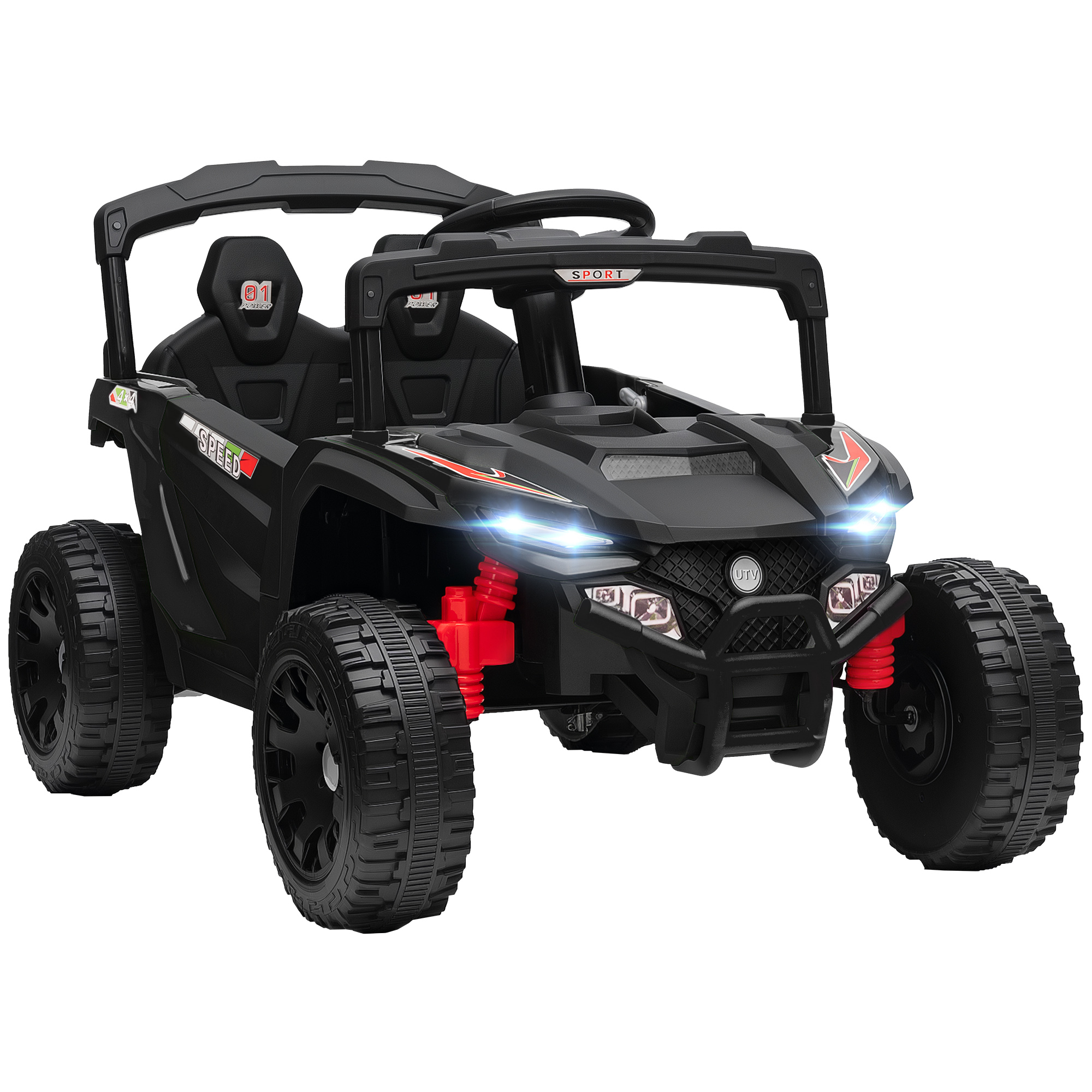 AIYAPLAY Kinder-Elektroauto 12V, UTV-Batteriefahrzeug mit 2 Motoren, Fernbedienung 2,4G, 3-5 km/h, Hinterradfederung, Scheinwerfer, Musik, für Kinder 3-5 Jahre, Schwarz Aosom