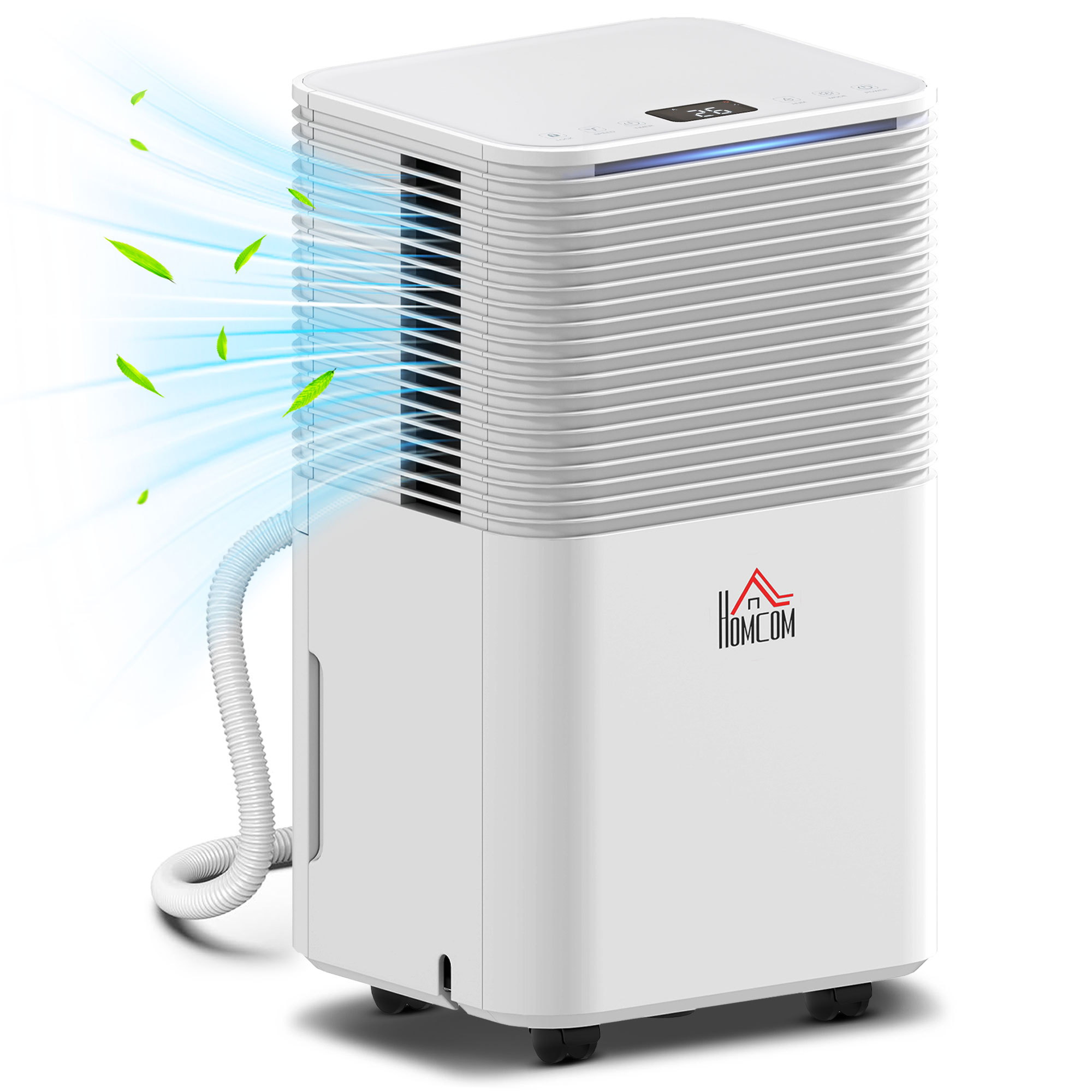 HOMCOM Luftentfeuchter 10 L/Tag, 2 L-Behälter, leise, elektrischer Luftentfeuchter mit 3 Modi, LED-Display, 24 h-Timer, Kindersicherung und Dauerentwässerung, bis 8–12 m², Weiß Aosom