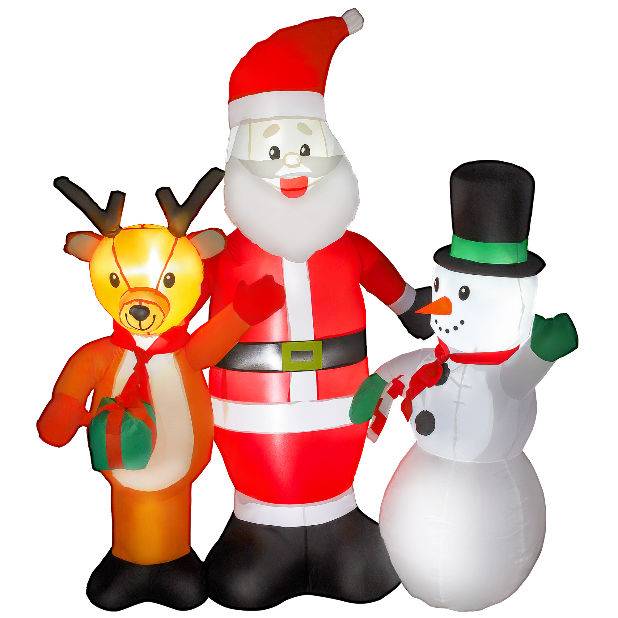 Outsunny Aufblasbarer Weihnachtsmann 150 cm mit Rentier und Schneemann, aufblasbare Weihnachtsdekoration mit LED-Lichtern, elektrisches Gebläse für Außen, Garten, Rasen   Aosom