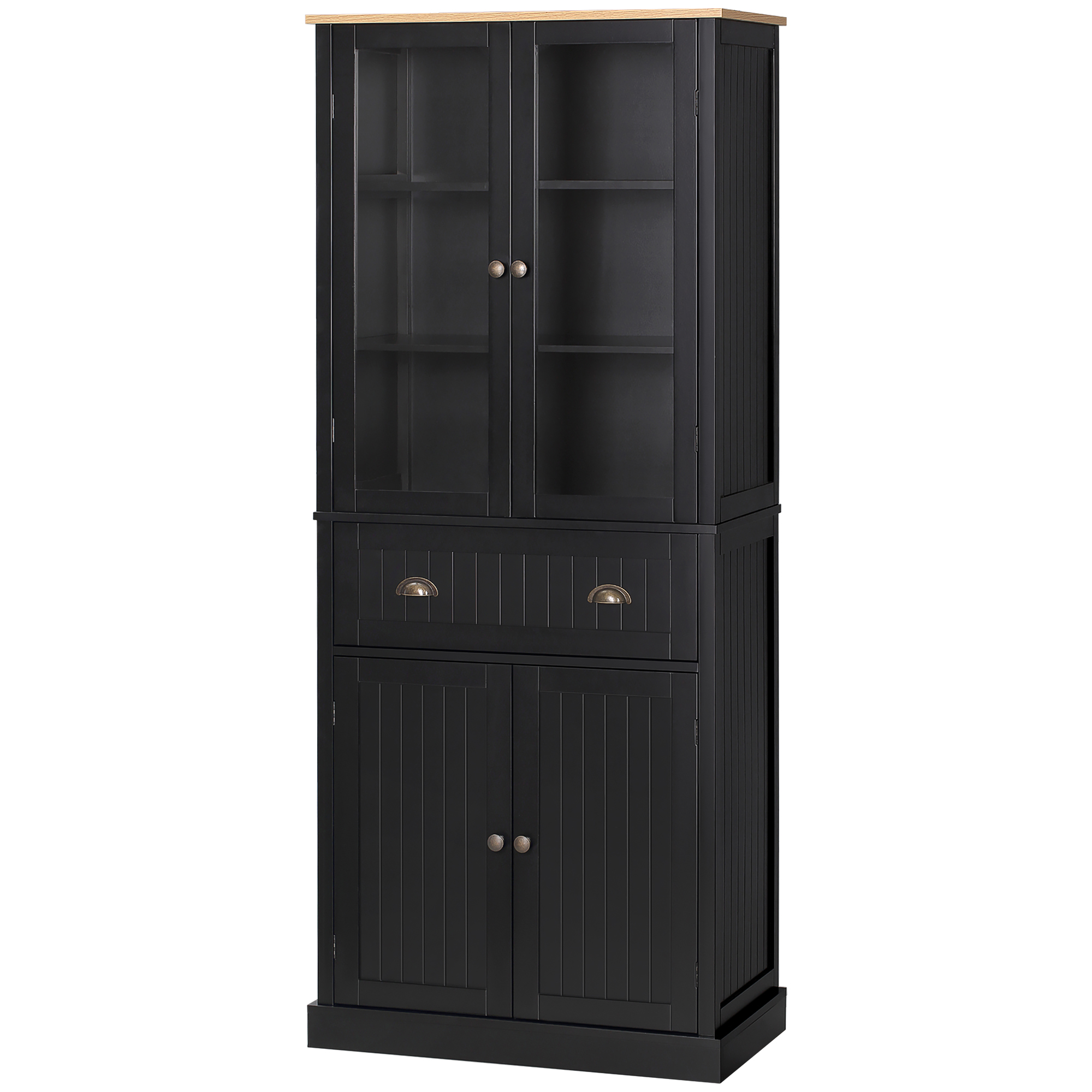 HOMCOM Buffet Küchenschrank Aufbewahrung 4 Türen davon 2 Glastüren und 1 Schublade Höhe 182,5 cm mit verstellbaren Regalen - schwarz   Aosom