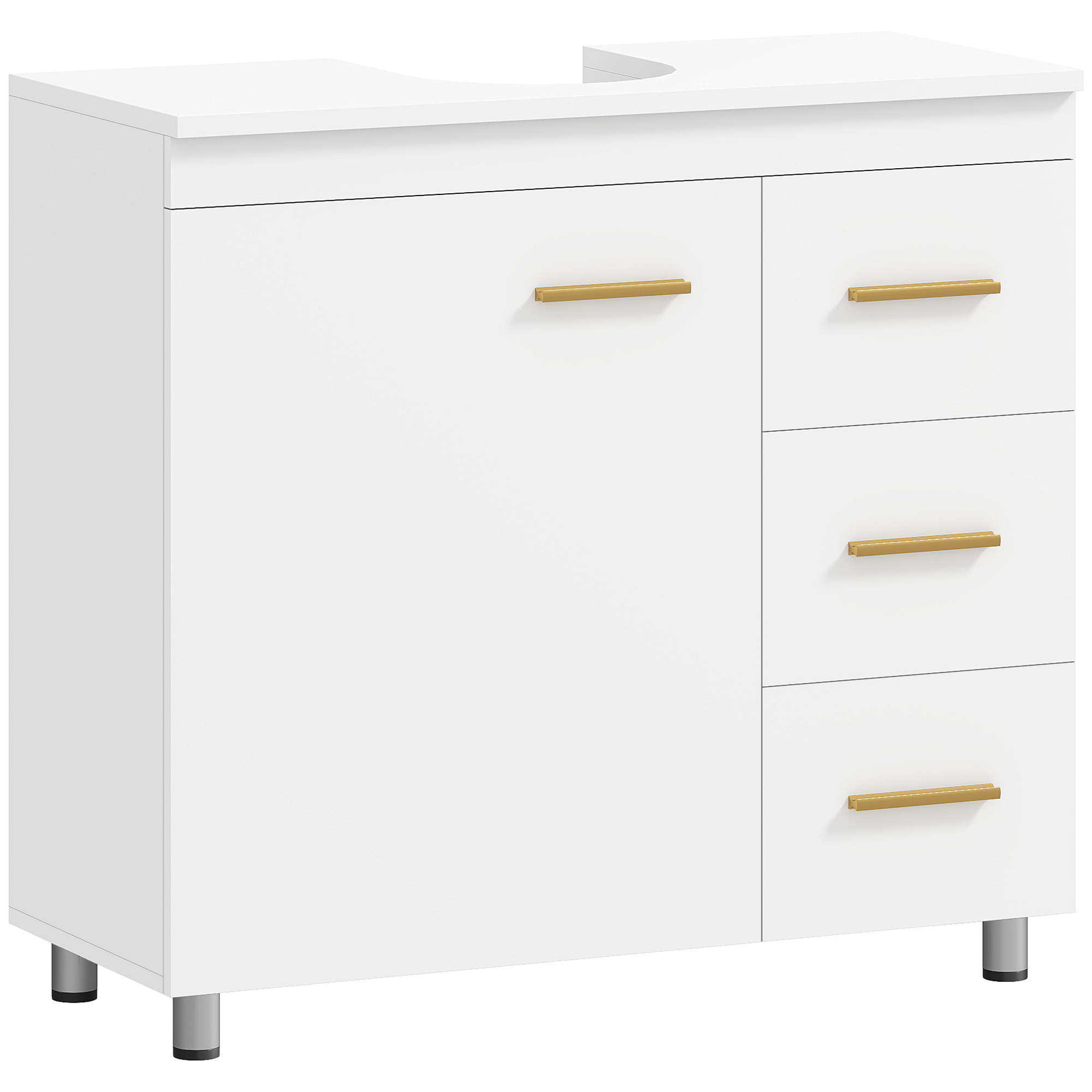 HOMCOM Unterschrank fürs Bad mit 3 Schubladen, Schrank mit 3 Ablagen und Soft-Close, platzsparender Unterschrank mit U-Ausschnitt, für Waschbecken mit und ohne Säule, 70x30x65cm, Weiß   Aosom