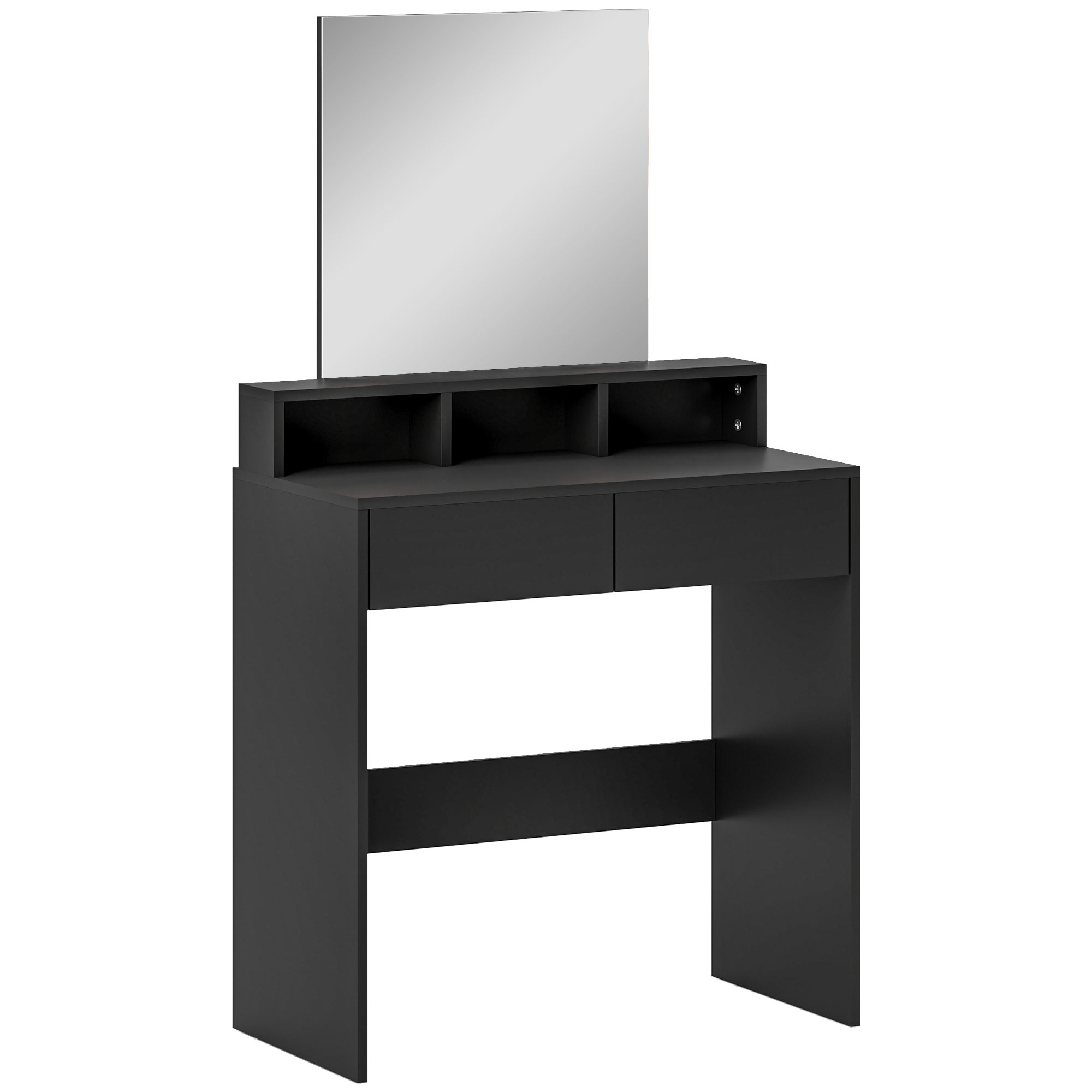 HOMCOM Schminktisch mit Spiegel, 2 Schubladen, 3 offene Fächer, Schminktisch für kleine Räume, Schlafzimmer, 75x38x135 cm, Schwarz   Aosom