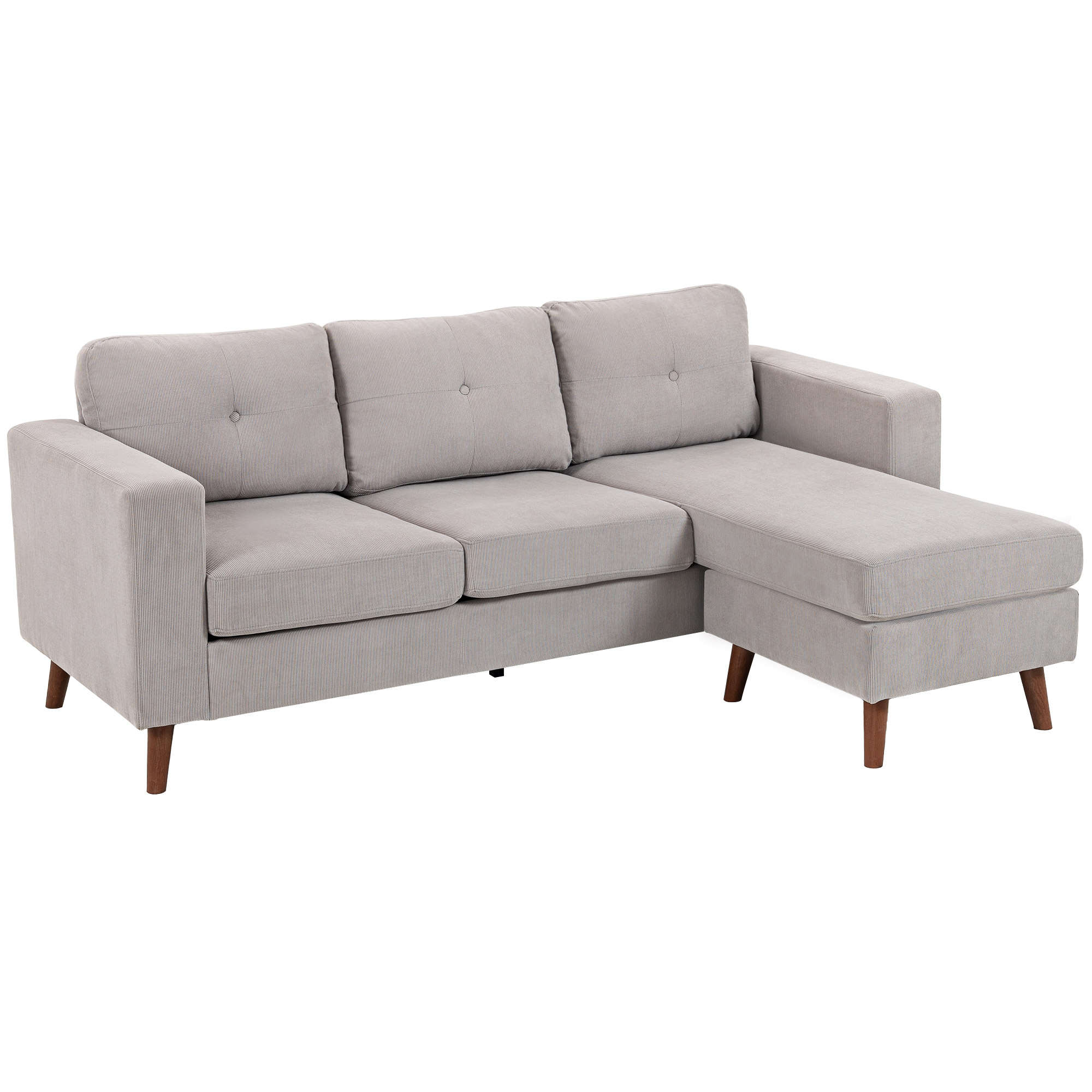 HOMCOM wendbares Ecksofa aus Kordvelours, 192 cm, modulares 3‑Sitzer‑L‑Sofa mit Ottomane, Stahlrahmen, modernes Design, für Wohnzimmer, Wohnung, kleiner Raum, hellgrau   Aosom