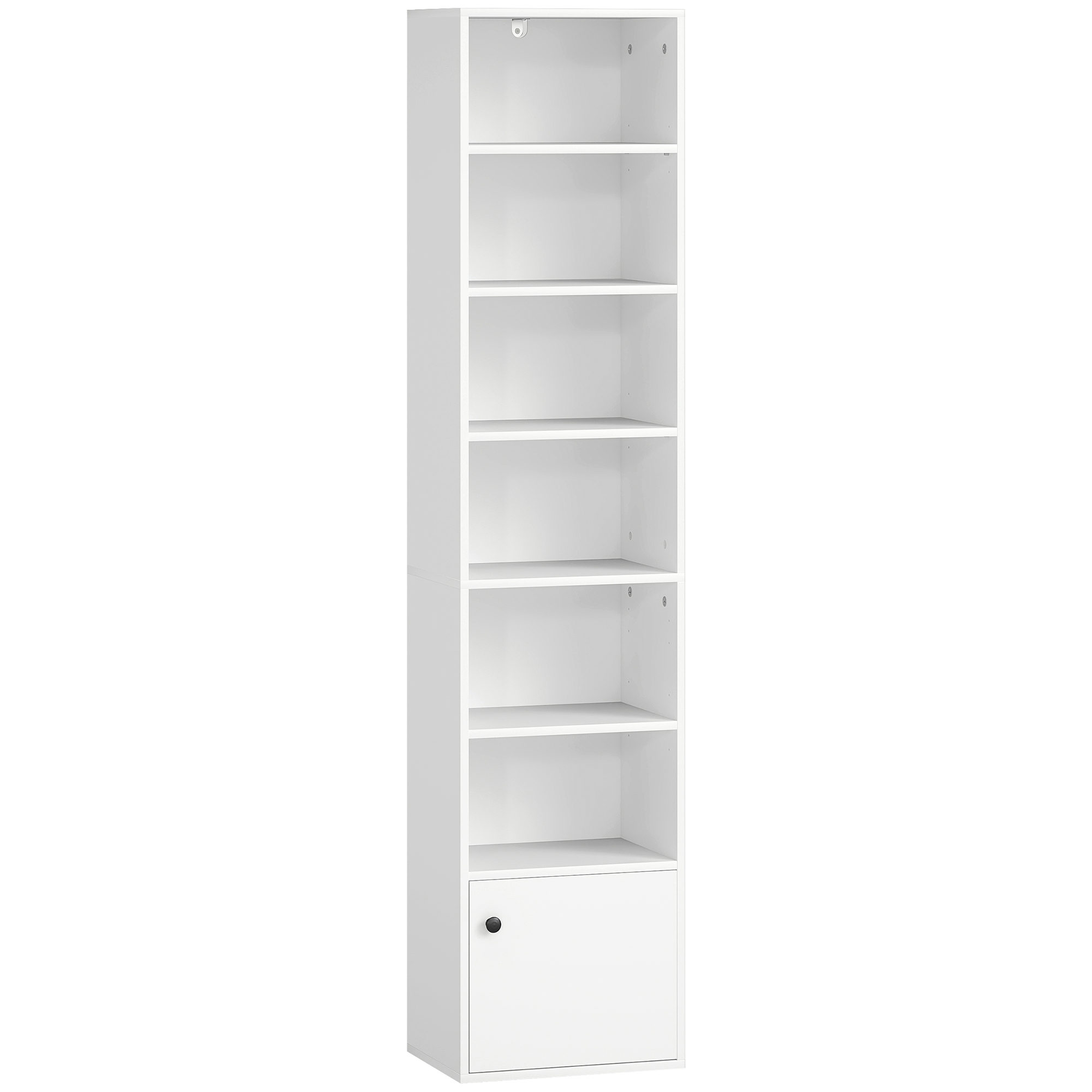 HOMCOM 7-stufiges Bücherregal, Bücherregal mit verstellbaren Regalböden und Tür, modernes Regal, 40x30x180 cm, für Wohnzimmer, Schlafzimmer, Arbeitszimmer, Büro, Weiß Aosom