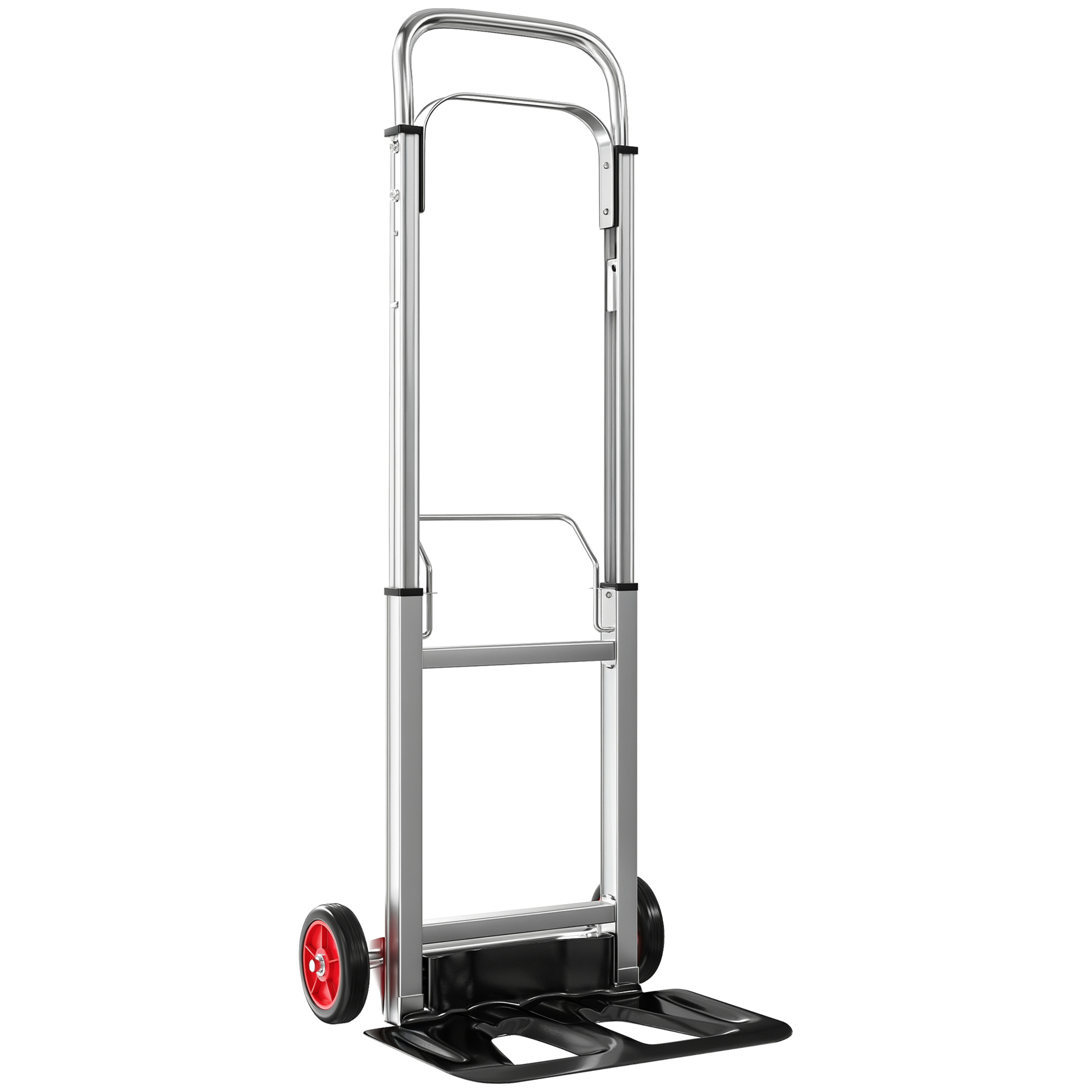 HOMCOM Klappkarre aus Aluminium mit verstellbarem Teleskopgriff, Tragfähigkeit 90 kg, Handwagen mit Rädern, für Garage, Büro, Gepäck, Reisen, Umzüge und Einkäufe, Silber und Schwarz Aosom