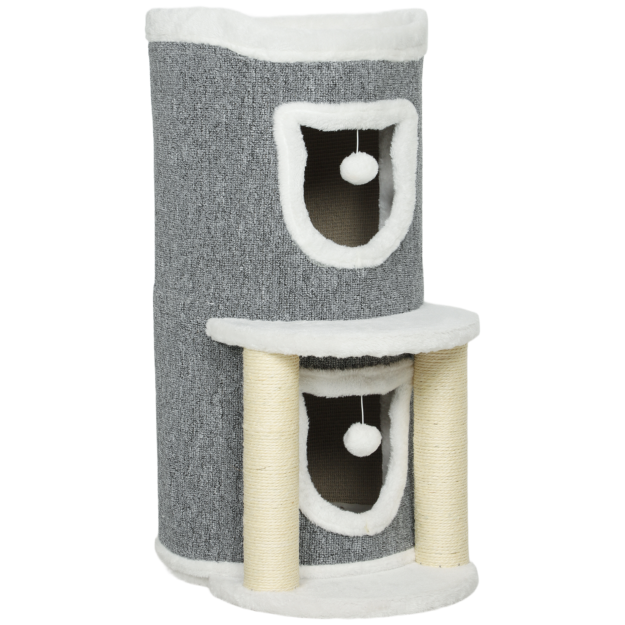 PawHut Katzenkratzbaum, Katzenbaum 76 cm, Turm mit Bett, 2 Höhlen, Sisalstämme, Kratzmatte, Spielbälle, Grau   Aosom