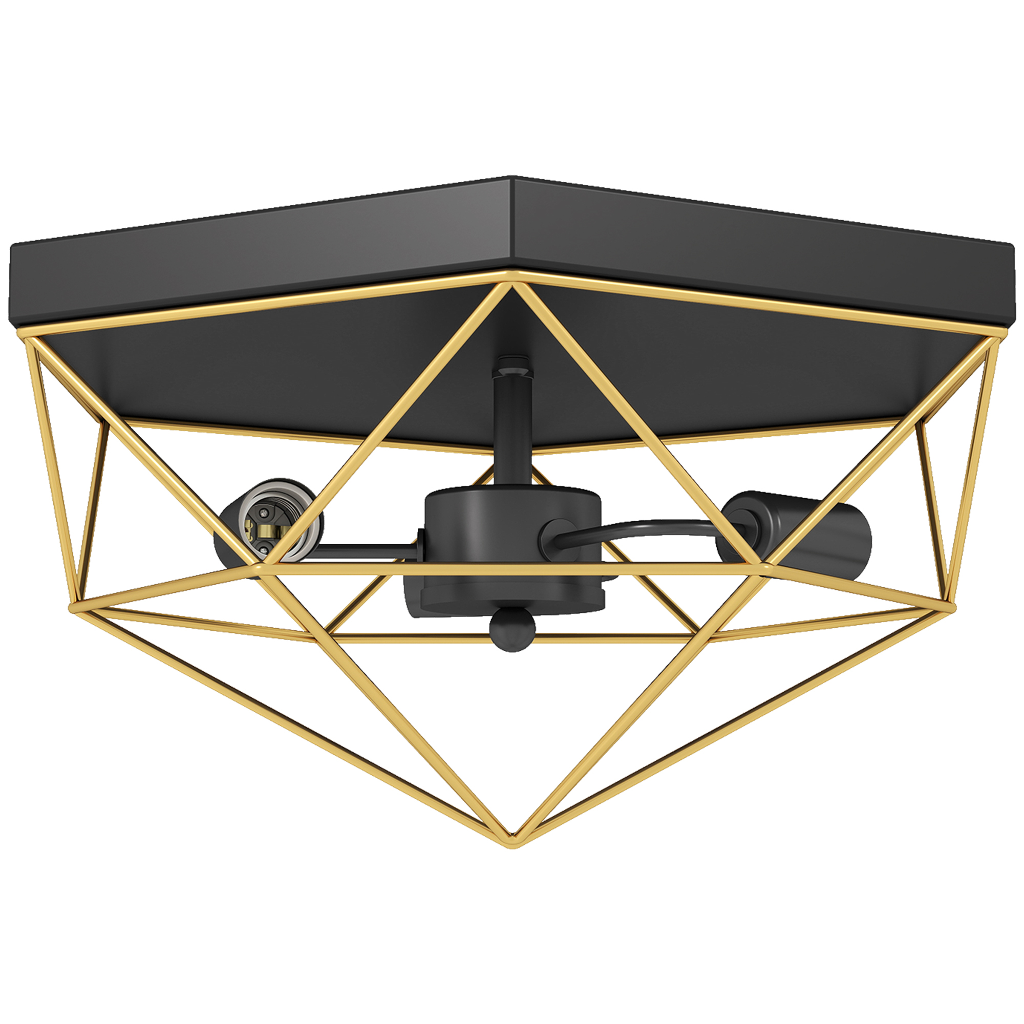 HOMCOM Deckenleuchte im Industrial-Stil, geometrische Deckenlampe mit 3 E27-Fassungen für Wohnzimmer, Wohnbereich, Schlafzimmer und Büro, Leuchtmittel nicht enthalten, Schwarz und Gold Aosom
