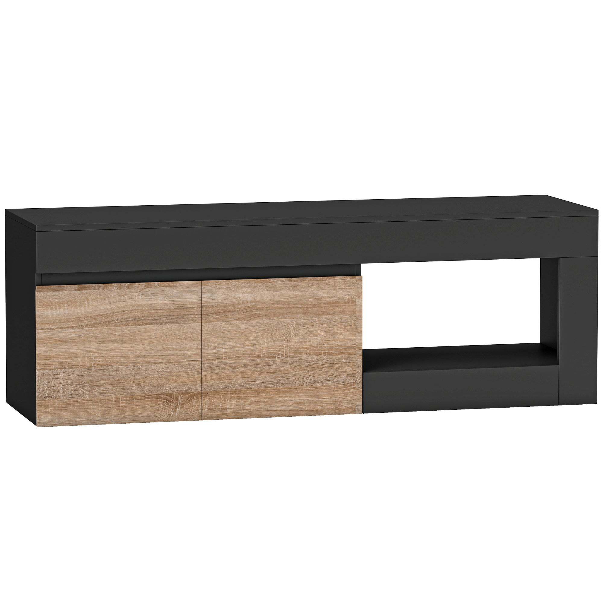 HOMCOM TV-Möbel 140 cm, TV-Schrank für Fernseher bis zu 152,4 cm mit 2 Soft-Close-Türen und offenem Fach, moderne TV-Bank für Wohnzimmer, Schlafzimmer, schwarz Aosom