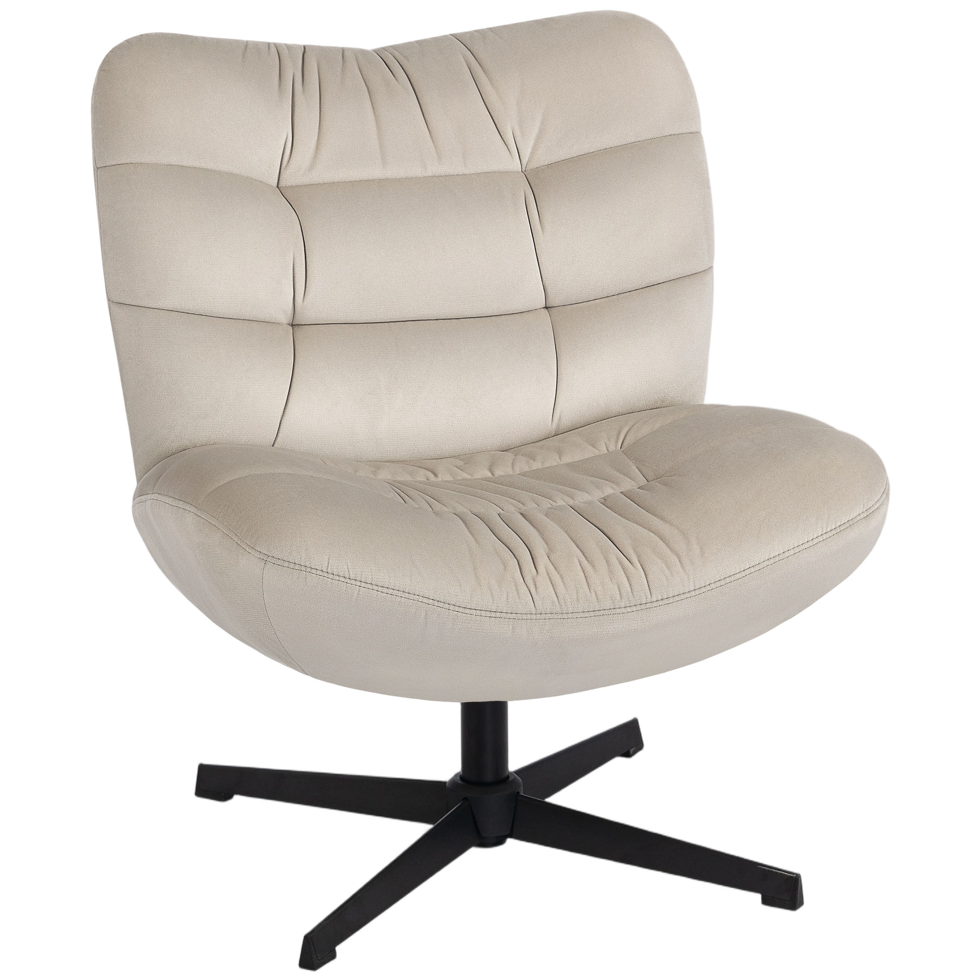 HOMCOM drehbarer Wohnzimmer-Sessel 360°, gepolsterter Chenille-Sessel ohne Armlehnen, extra breite Sitzfläche und Rückenlehne, gekreuzte Stahlfüße, Sessel für Schlafzimmer, Wohnzimmer, Büro, Creme Aosom