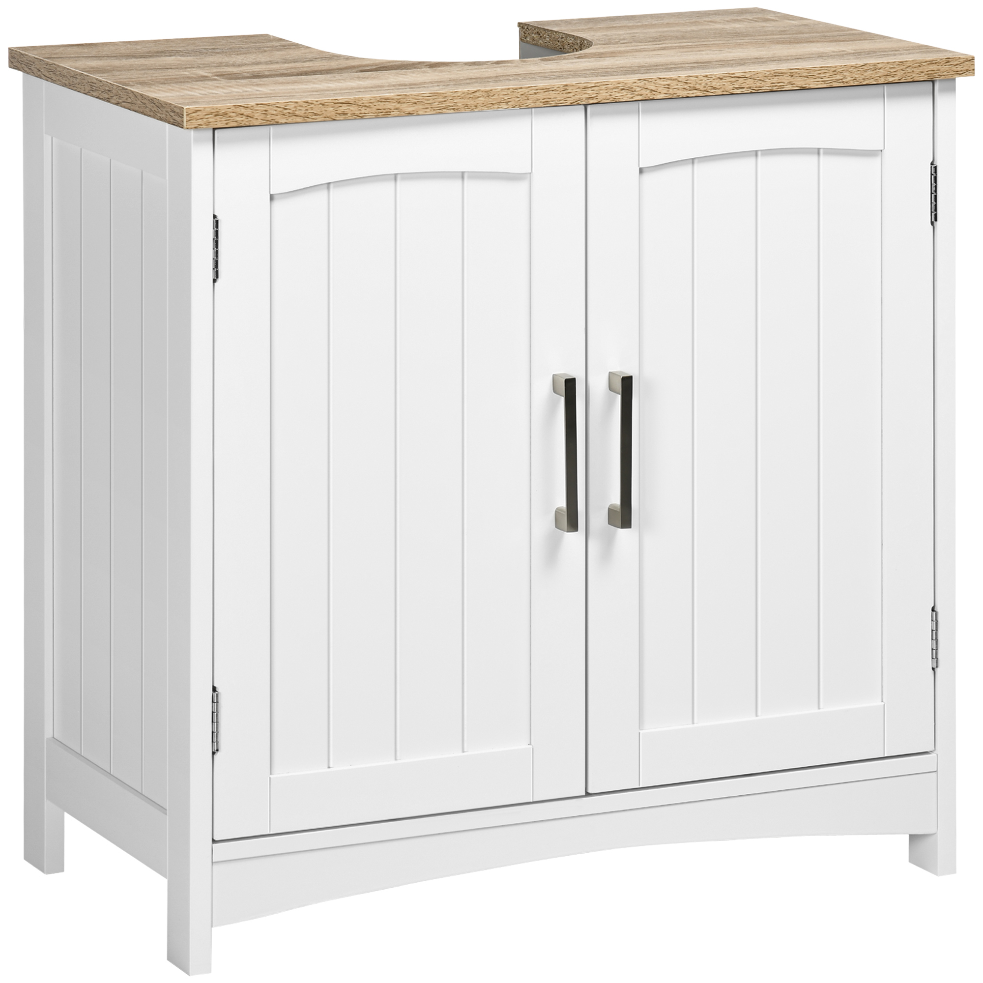 kleankin Unterschrank fürs Bad mit 2 Türen und verstellbarem Fach, platzsparender Unterschrank mit 'U'-Ausschnitt, für Waschbecken mit und ohne Sockel, 60x33x60cm, Holz und Weiß Aosom