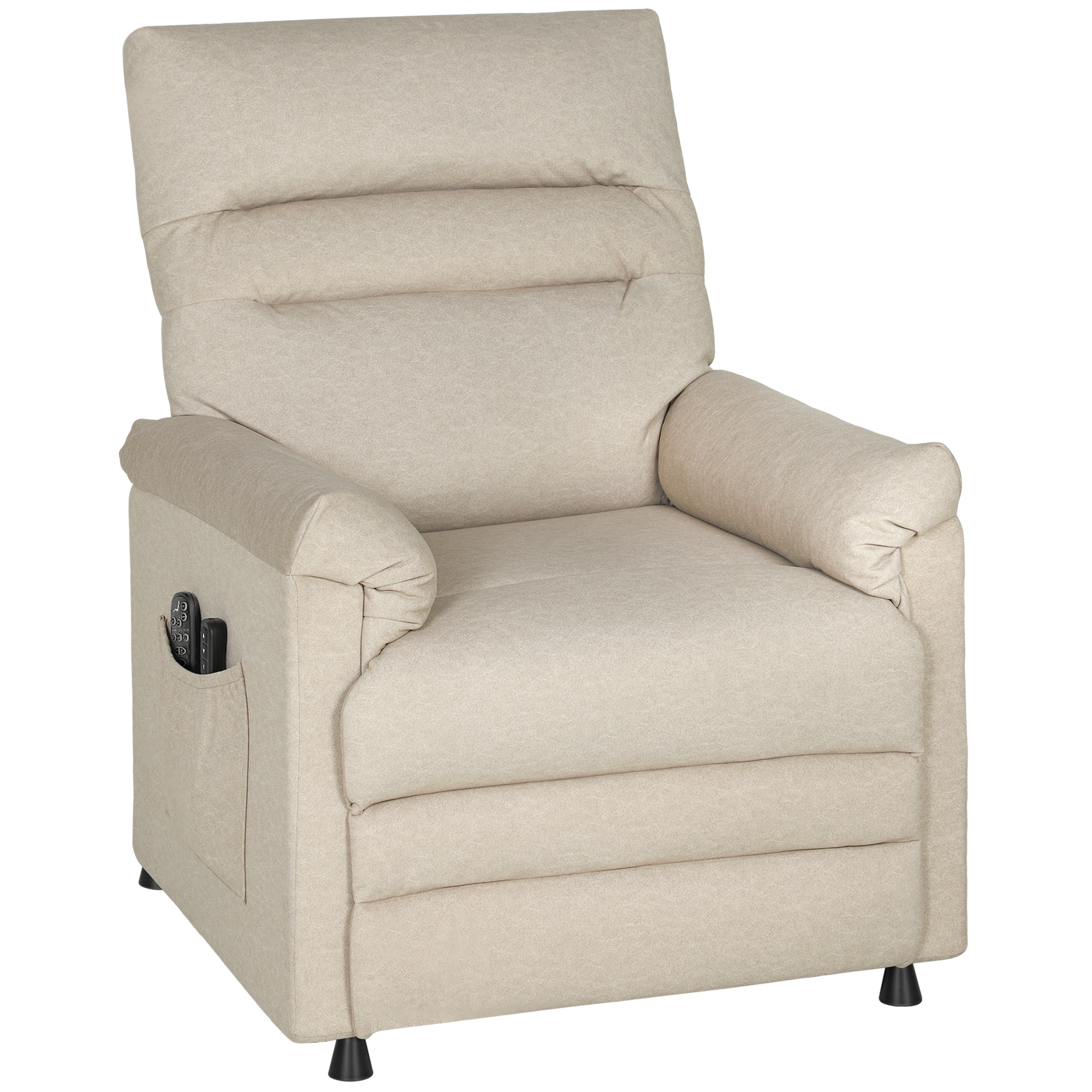 HOMCOM Elektrischer Massagesessel mit Fußstütze und Heizung, leise, 150° verstellbarer Relaxsessel aus haustierfreundlichem Samt mit Memory-Funktion, 2 Fernbedienungen und USB, Beige Aosom