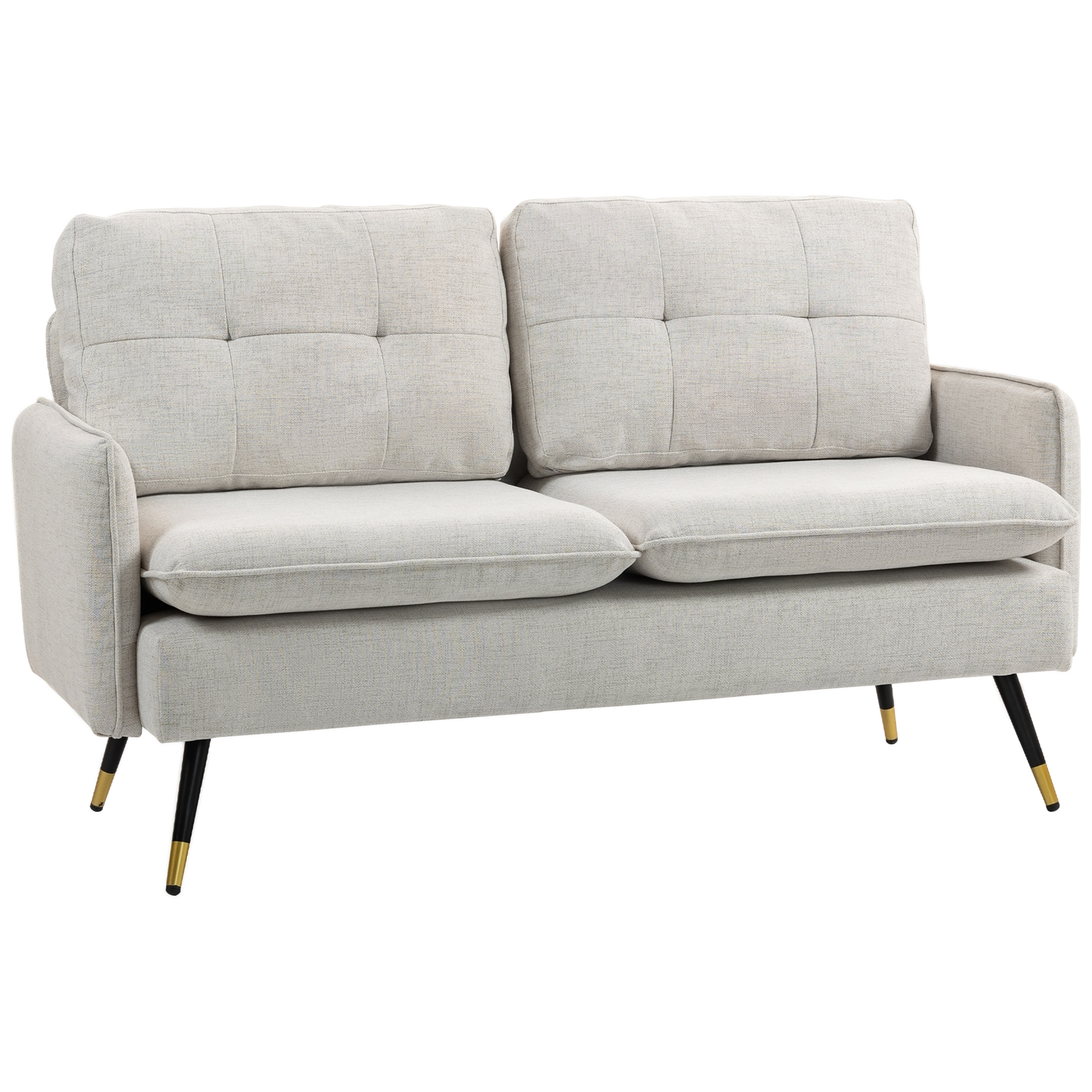 HOMCOM 2-Sitzer Sofa, Wohnzimmersofa, Leinenoptik-Bezug 139 cm, gepolsterte Sitzkissen, gesteppte Rückenlehne, S-Federn, Stahlfüße, modernes Sofa für Schlafzimmer, Wohnung, Creme   Aosom