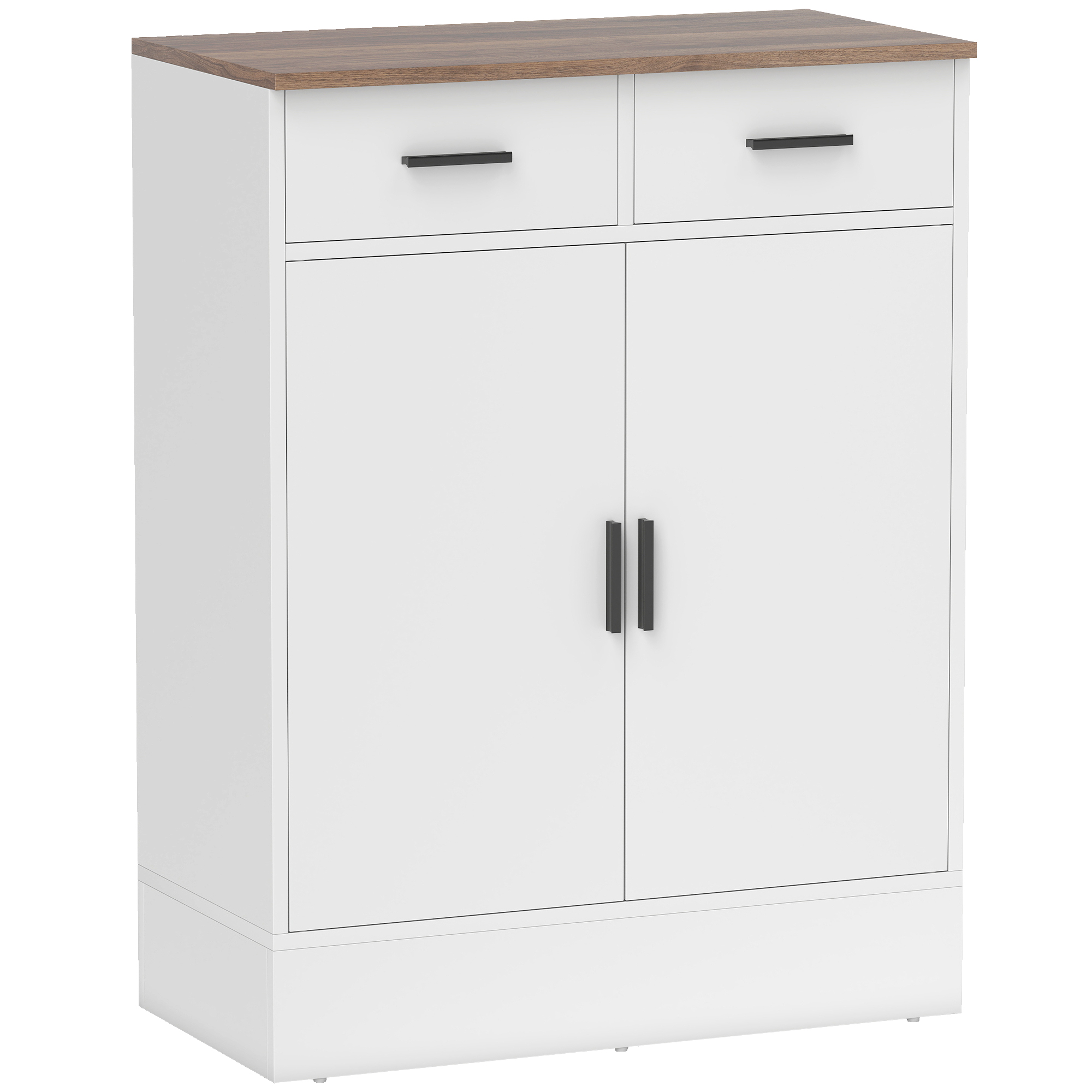 HOMCOM Sideboard mit 2 Schubladen und 2-türigem Schrank, Modernes Küchenmöbel mit verstellbarem Regal, Sideboard/Bufett für Wohnzimmer, Esszimmer und Diele, 68.6x35x90.3 cm, Weiß und Braun Aosom