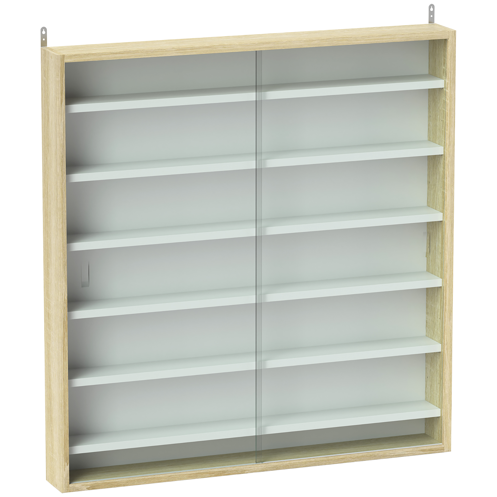 HOMCOM Wandvitrine 80 x 9,5 x 83 cm mit 6 höhenverstellbaren Einlegeböden und 2 Glasschiebetüren – Vitrine für Figuren und Modellautos, Eiche Aosom