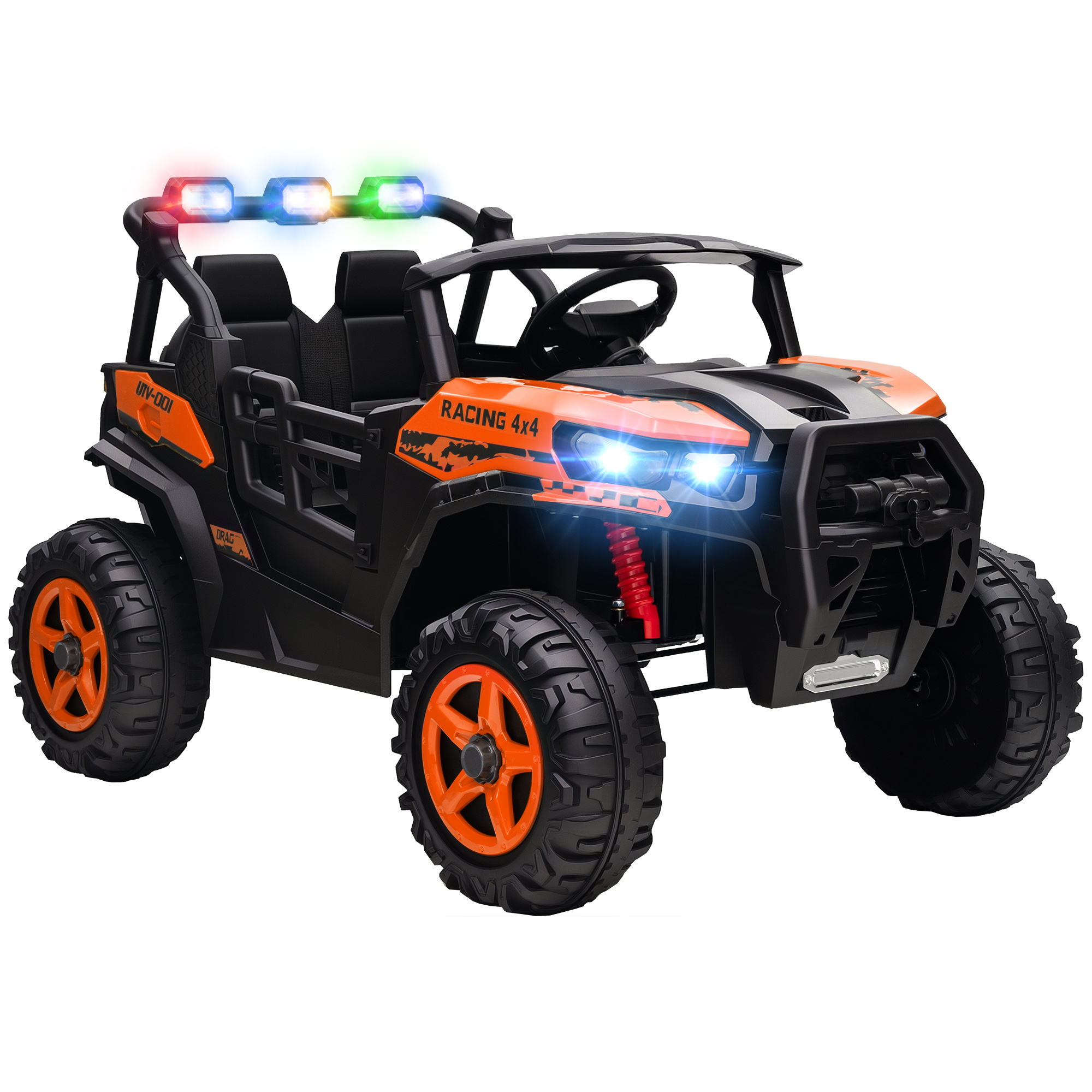 AIYAPLAY Elektrokinderauto 2-Sitzer 24V Geländewagen, 3-8 km/h Elektroauto für Kinder 3-8 Jahre 60 kg mit 2 Motoren, Federung, Fernbedienung, Musik, LED-Scheinwerfern und Hupe, Orange   Aosom