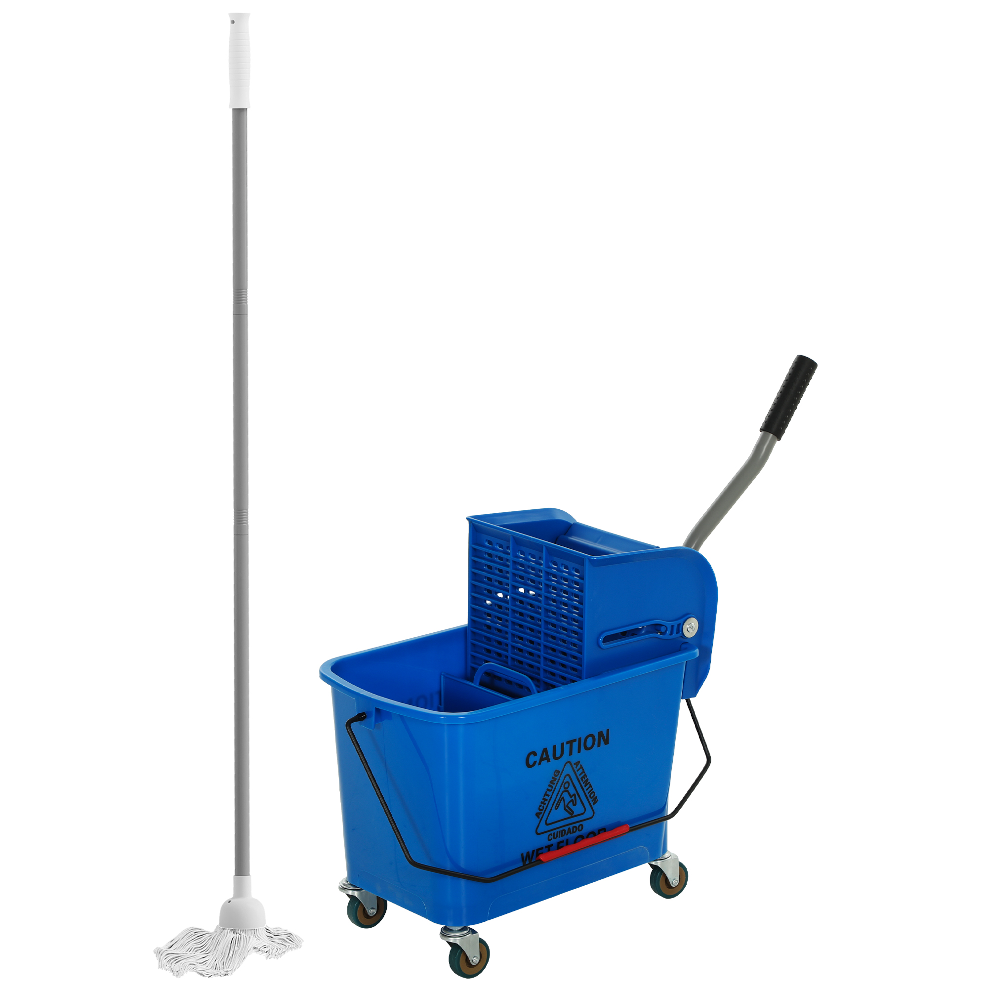 HOMCOM Wischeimer mit Rollen Fassungsvermögen 20 L Wischeimer mit Auswringsystem Mop und Tragegriff für Haushalt und Gewerbe Blau Aosom