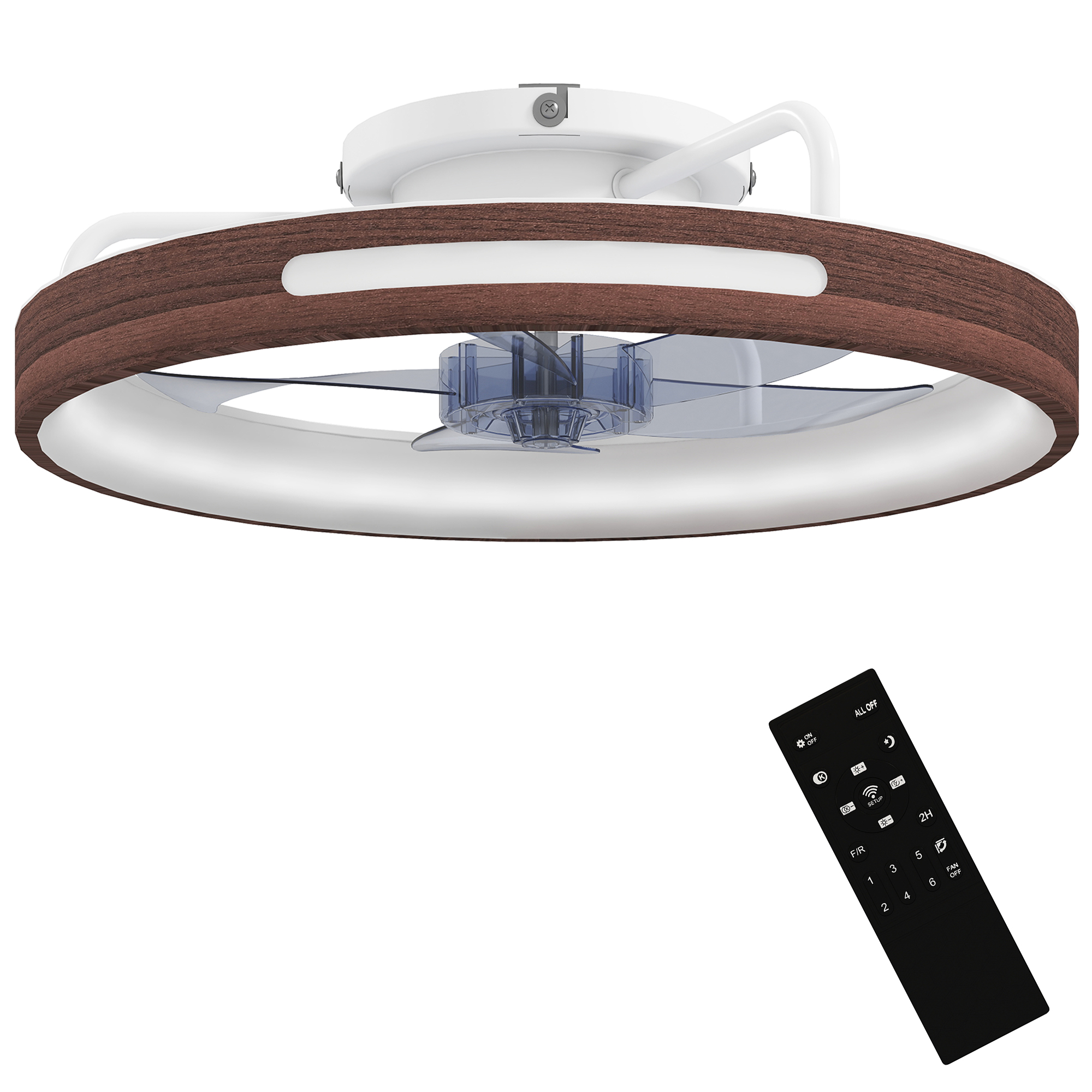 HOMCOM Deckenventilator mit LED-Licht 40 W, reversibler DC-Motor, leiser Deckenventilator mit Lampe, Fernbedienung, 6 Geschwindigkeiten, 3 Farben, Timer, für Wohnzimmer, Ø49 cm, Teak Aosom