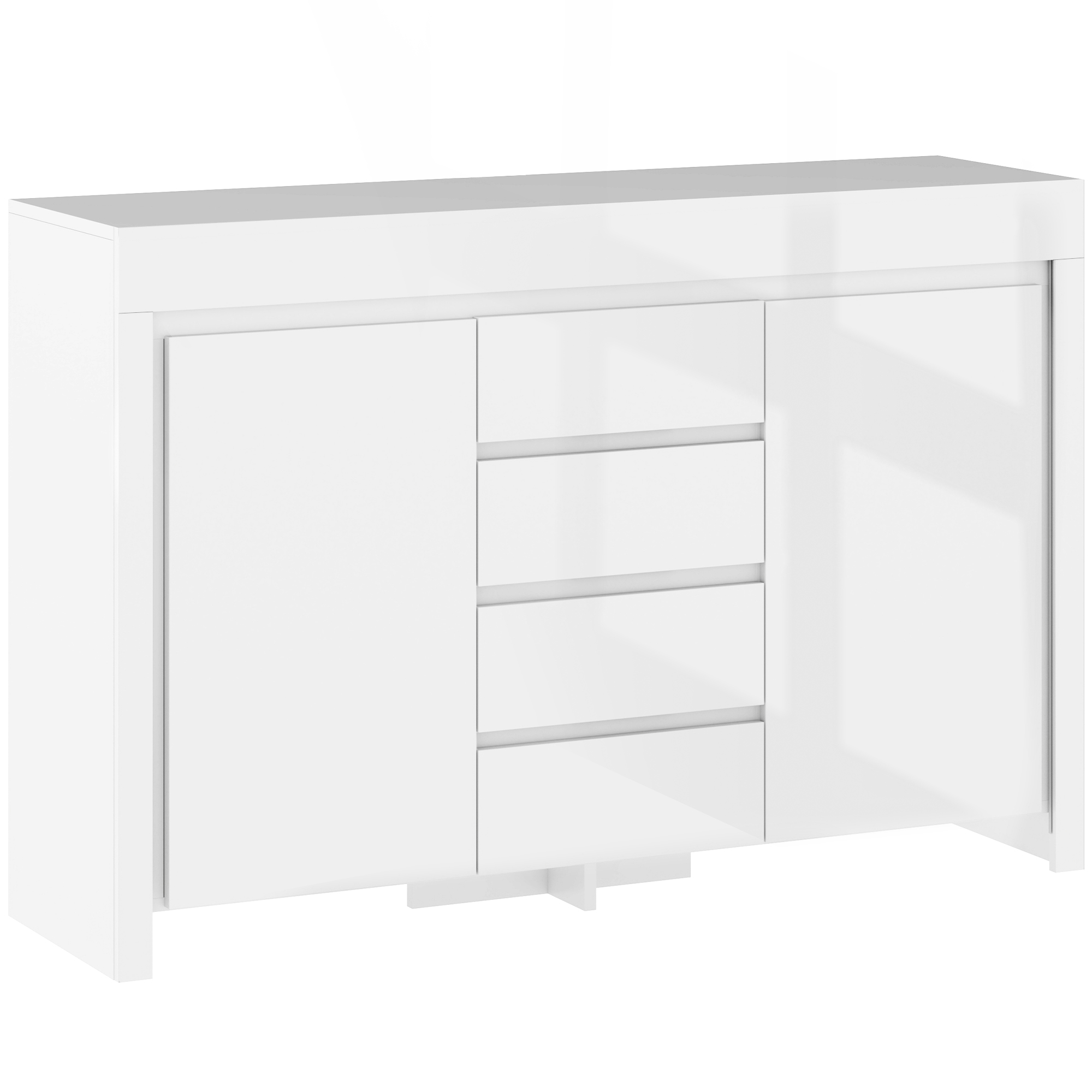 HOMCOM Sideboard Wohnzimmer, Aufbewahrungsmöbel mit LED-Beleuchtung 4 Schubladen Soft-Close-Türen und verstellbaren Regalen, moderner Stil, Sideboard Esszimmer und Küche, 120 x 34 x 80 cm, hochglanzweiß Aosom