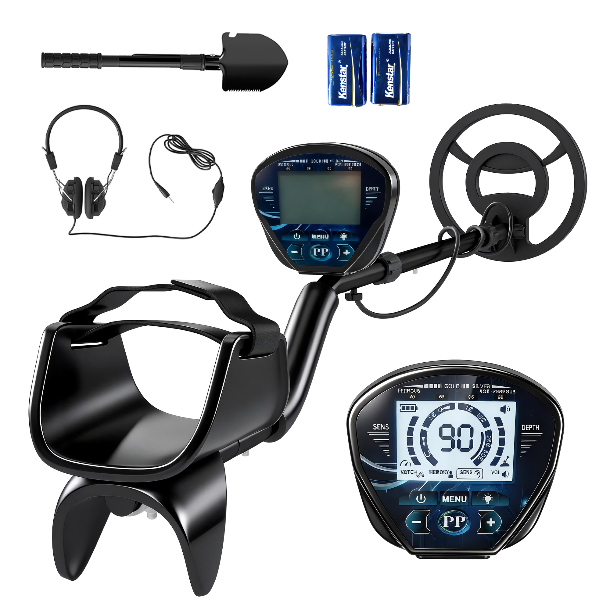 Outsunny Metalldetektor IP68 Wasserdicht Metallsuchgerät mit 3 Modi Kopfhörer Schaufel Spule LCD-Display 7 Zoll Detektionstiefe, Metalldetektoren für Erwachsene Schwarz   Aosom