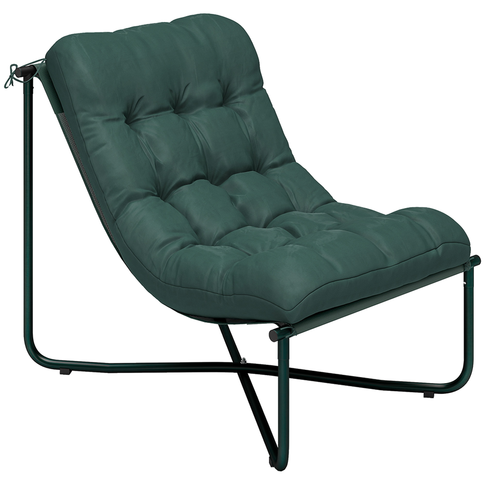 Outsunny Gartenstuhl Gartensessel mit Kissen, Garten Sessel mit Atmungsaktiver Sling-Sitz, Stahlrahmen Gartenmöbel für Garten Terrasse Innenhof, Dunkelgrün   Aosom