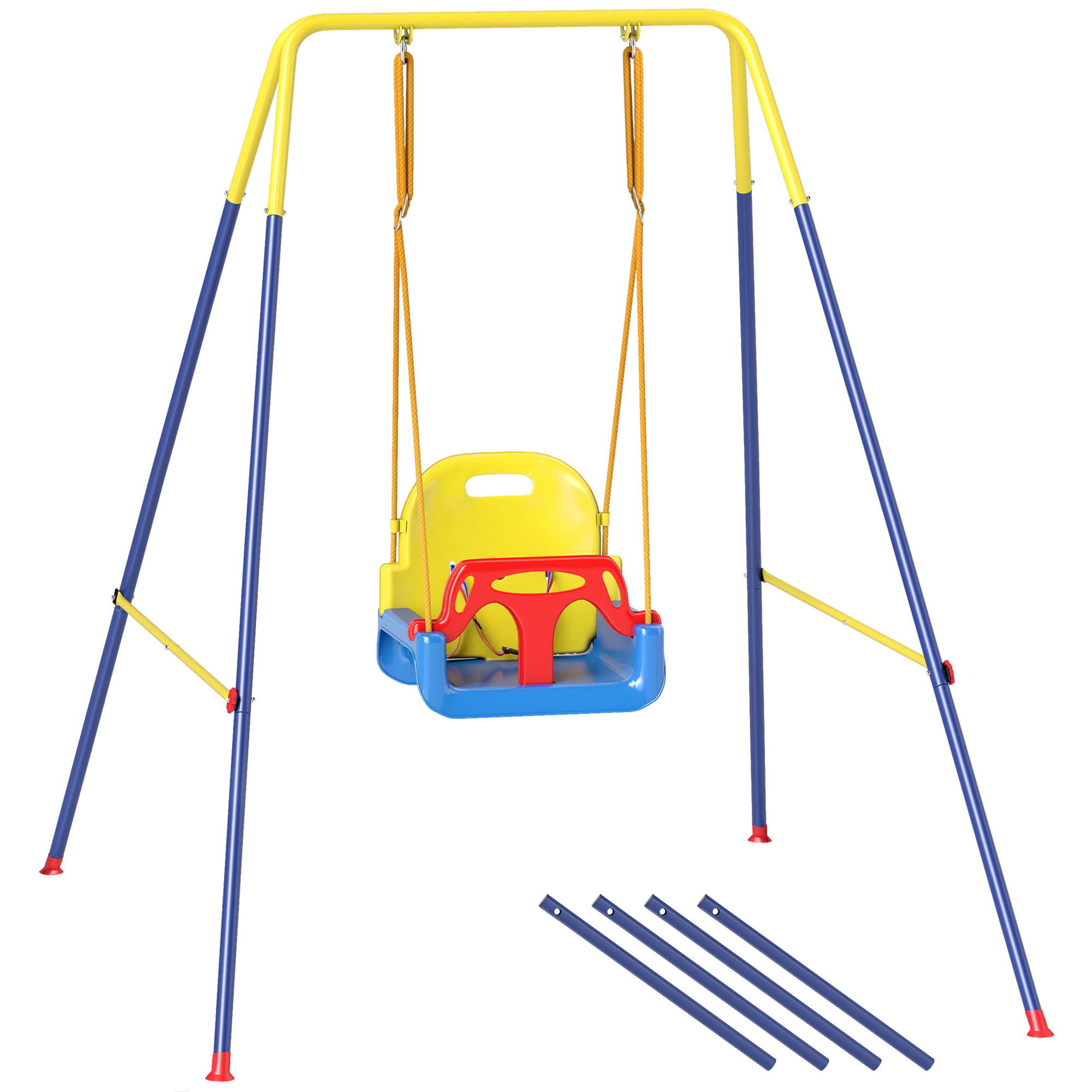 AIYAPLAY Babyschaukel 3 in 1 Kinderschaukel Babysitz verstellbar Mitwachsend Schaukelsitz mit Rückenlehne, Anschnallgurt, für Kinder von 9 Monate bis 8 Jahre, für Outdoor & Indoor, Blau   Aosom