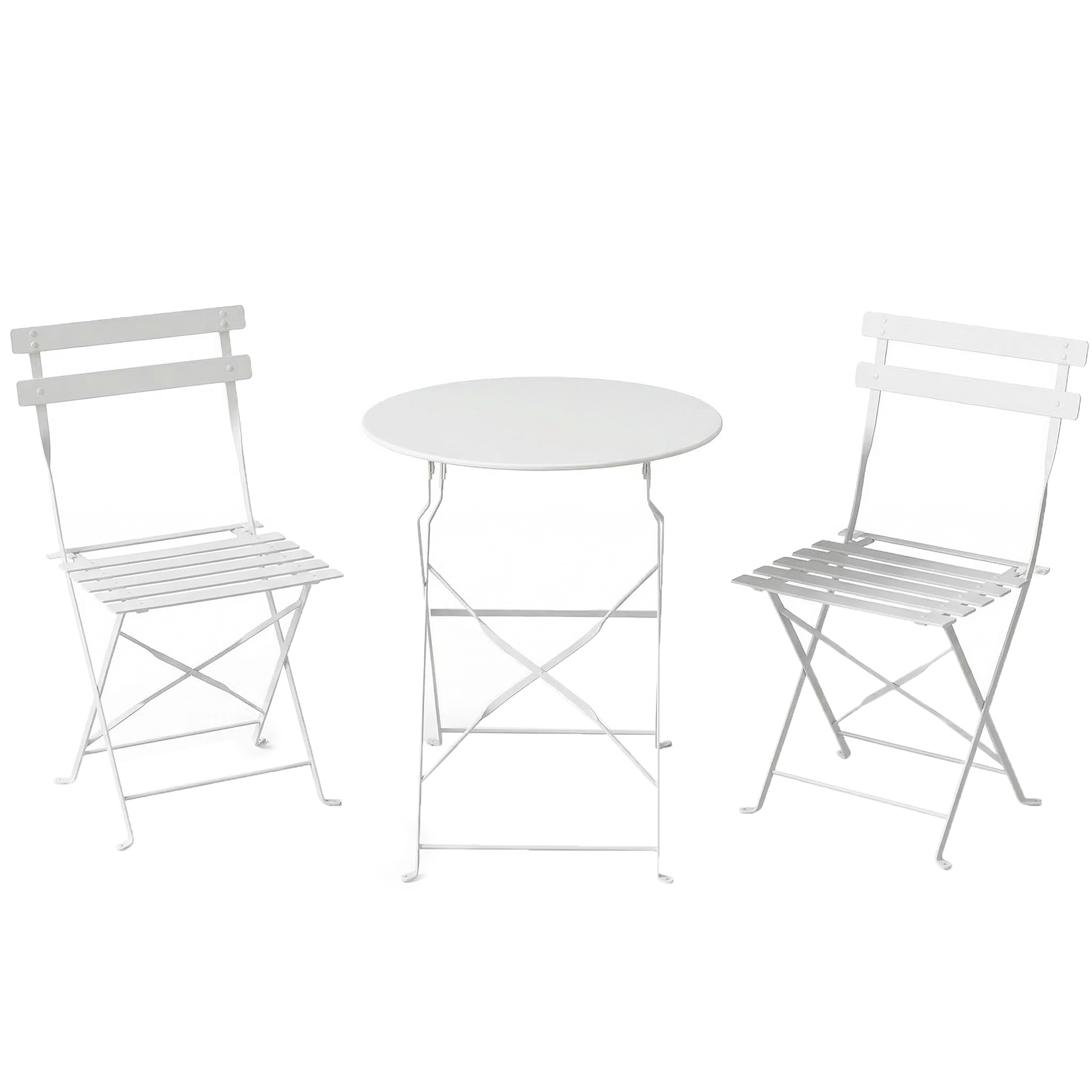 Outsunny 3-teiliges klappbares Bistro-Set, Garten-Set mit 2 Stühlen, Tisch, Gartenmöbel-Set aus Metall, für Terrasse Balkon, Weiß   Aosom