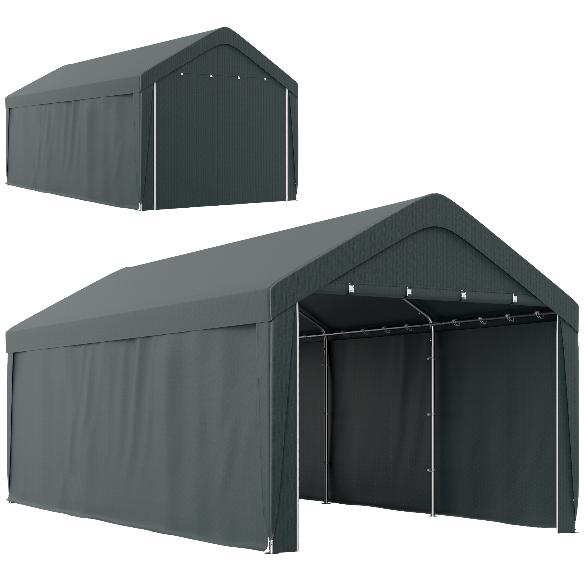 Outsunny Carport Garagezelt 3 x 6 m, Außen-Carport, Lagerzelt mit abnehmbaren Seitenwänden und 2 aufrollbaren Reißverschlusstüren, Carport für Auto, LKW, Boot, dunkelgrau   Aosom