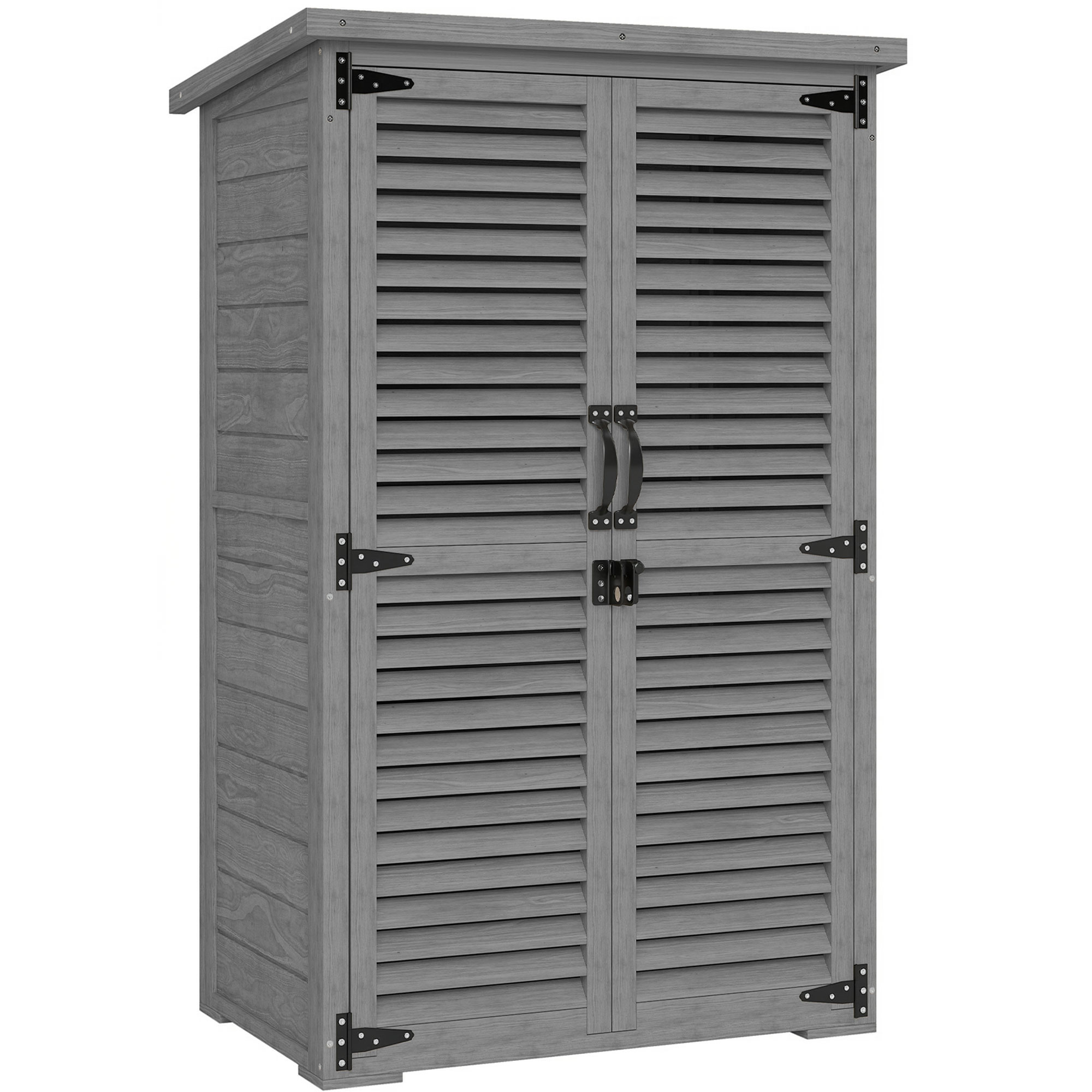 Outsunny Gartenschrank Geräteschuppen aus Holz 2 Einlegeböden Bituminöses Dach Lamellentüren Abschließbar 75 x 50 x 118cm Grau   Aosom