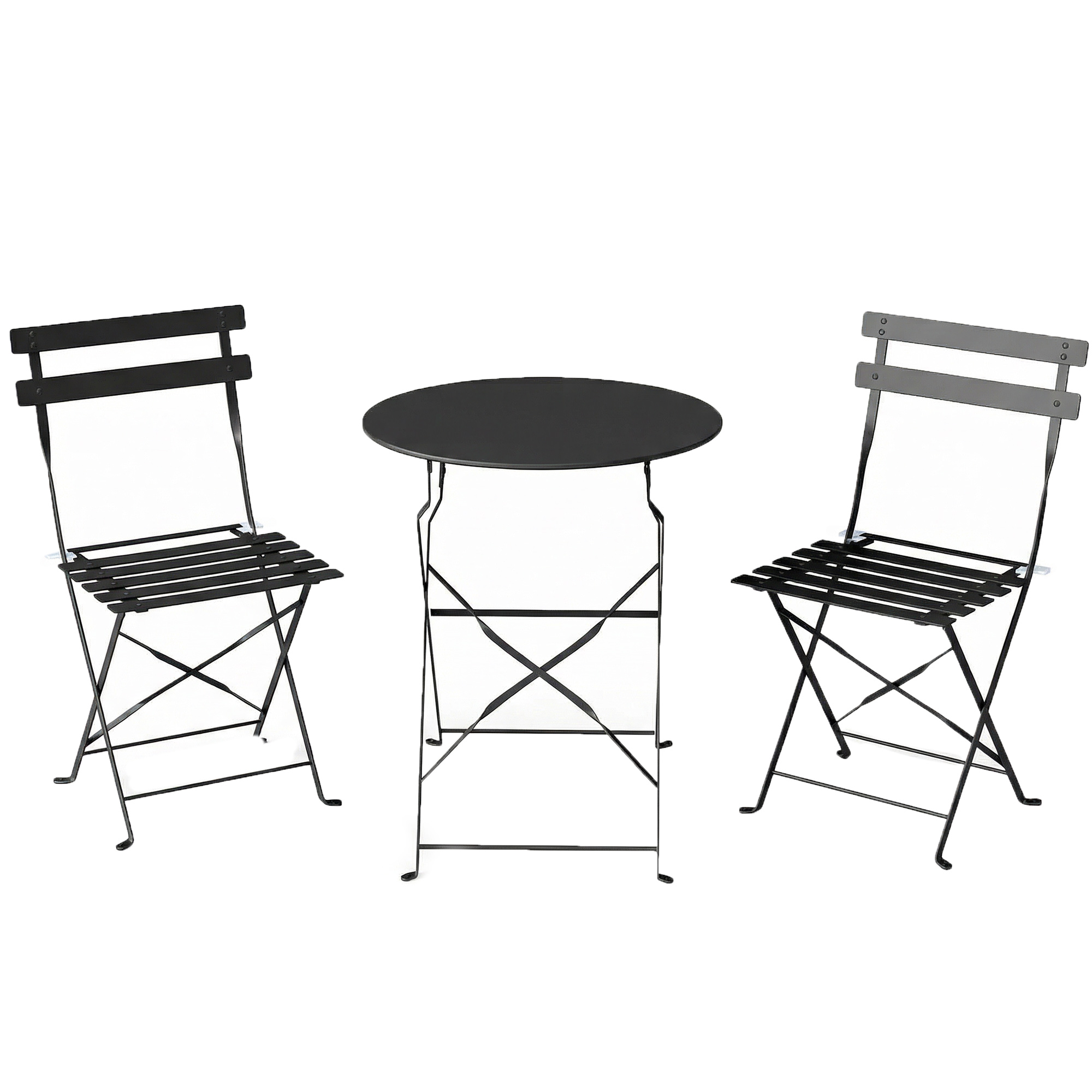 Outsunny 3-teiliges klappbares Bistro-Set, Gartenmöbel mit 2 Stühlen und Tisch, Metall-Gartenmöbel-Set, für Terrasse Balkon, Schwarz Aosom