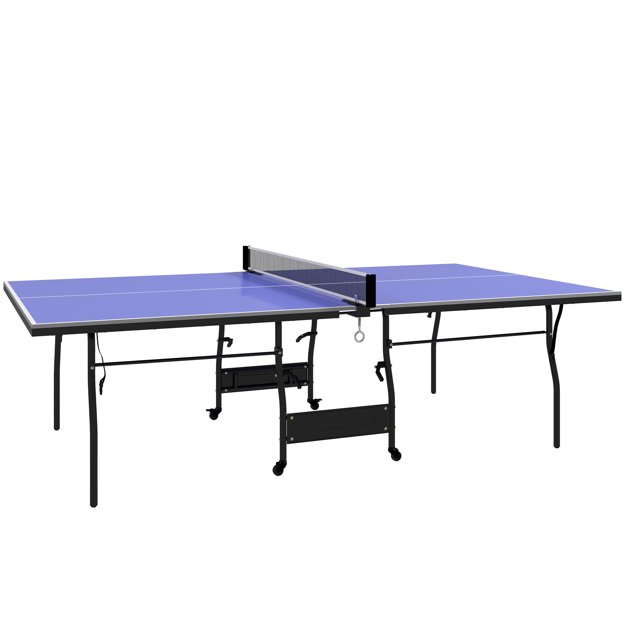 SPORTNOW Tischtennisplatte klappbar Mid Size Tischtennistisch mit Rolle Tischtennisnetz 3 Bälle 12mm Tischplatte wetterfest Ping Pong Tisch für Outdoor Indoor 274 x 152,5 x 76 cm Blau   Aosom