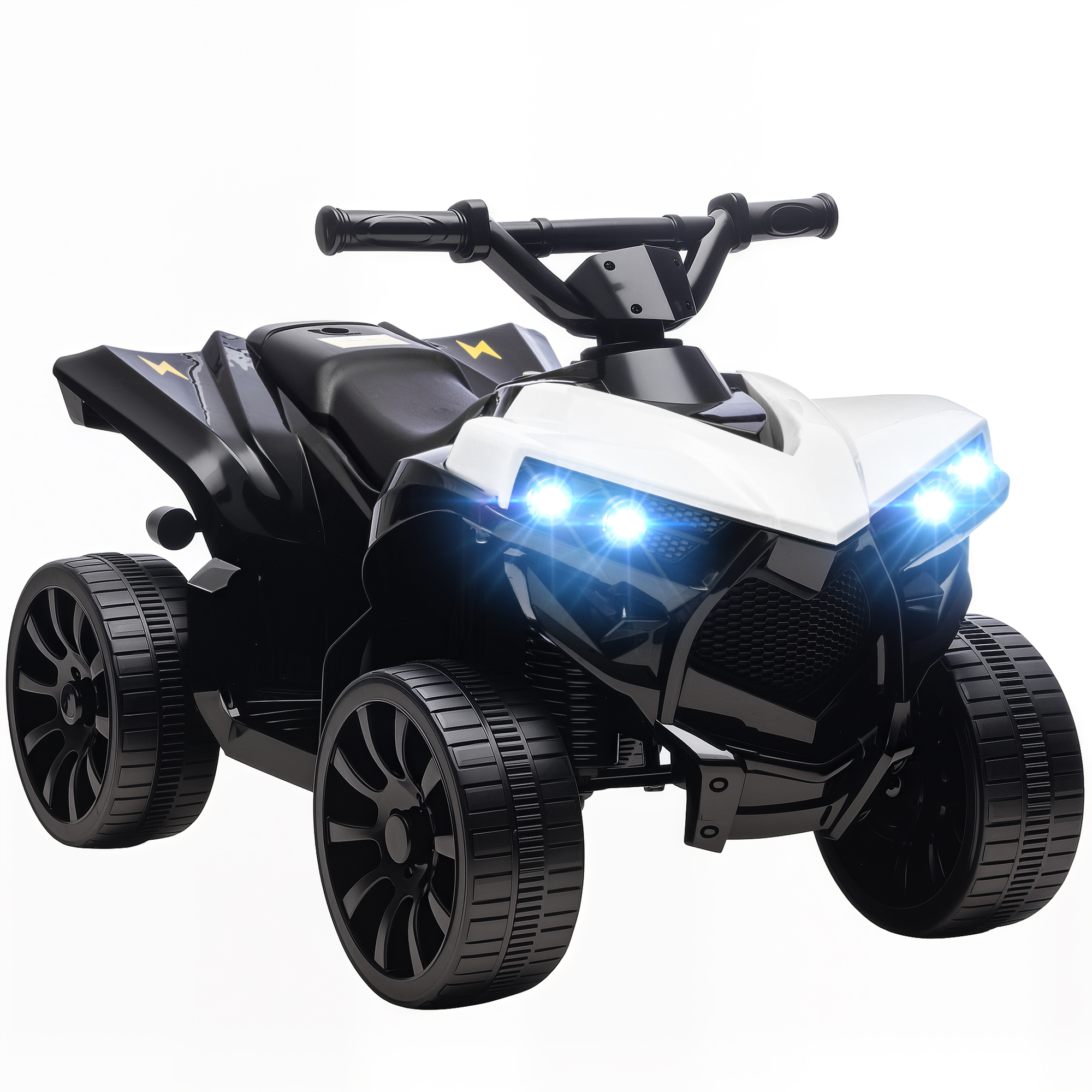 AIYAPLAY Kinder Quad Elektro 6V Kinderquad mit Vorwärts-, Rückwärtsfunktion, Musik, LED-Scheinwerfer, Kinderfahrzeug Elektro-Quad für Kinder von 37-72 Monaten Weiß   Aosom