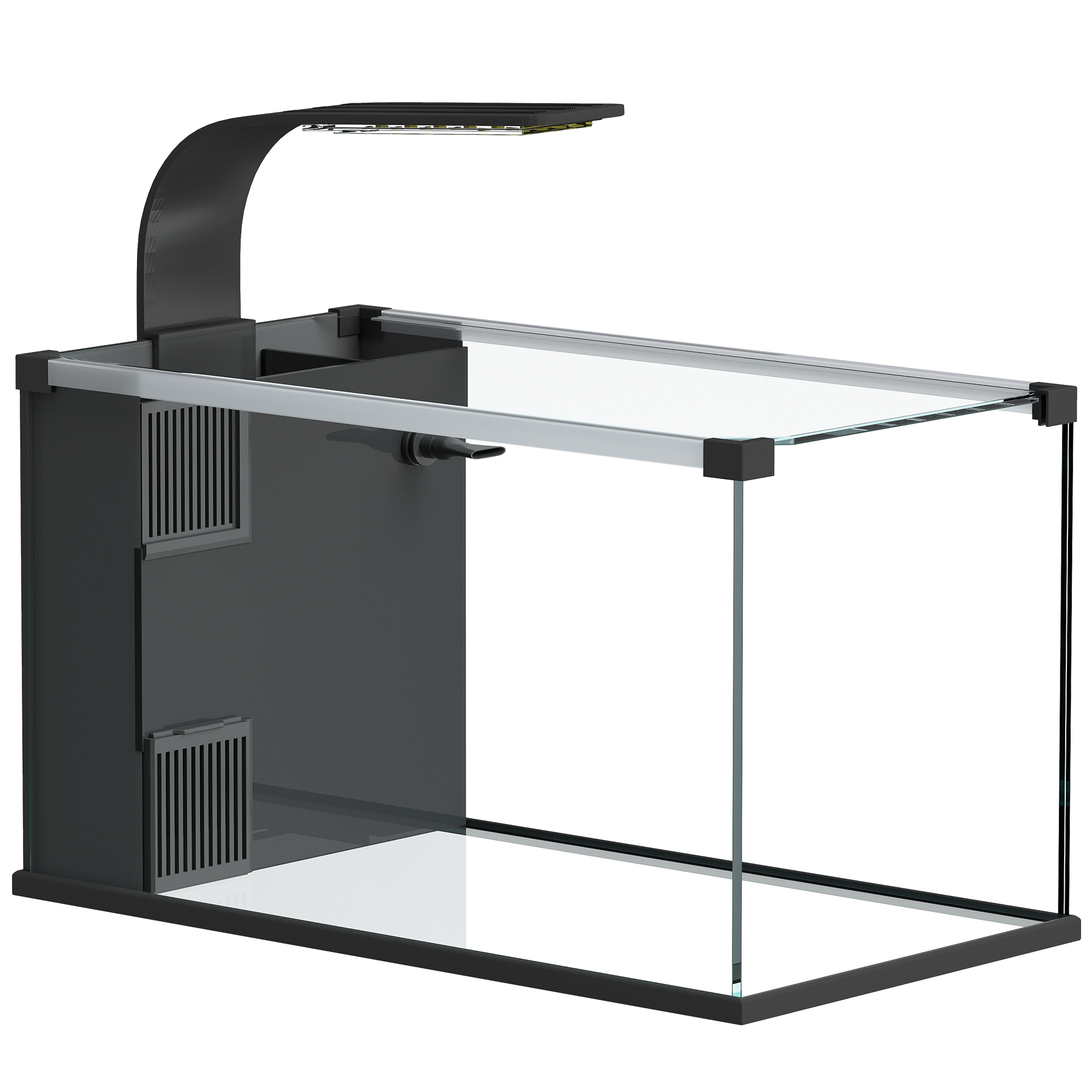 PawHut Aquarium aus gehärtetem Glas 24 l, komplettes kleines transparentes Aquarium mit integriertem Filter, LED-Licht und Wasserpumpe für tropische Fische, Goldfische, Zuhause, Büro, 45x25x25,5 cm, Schwarz   Aosom